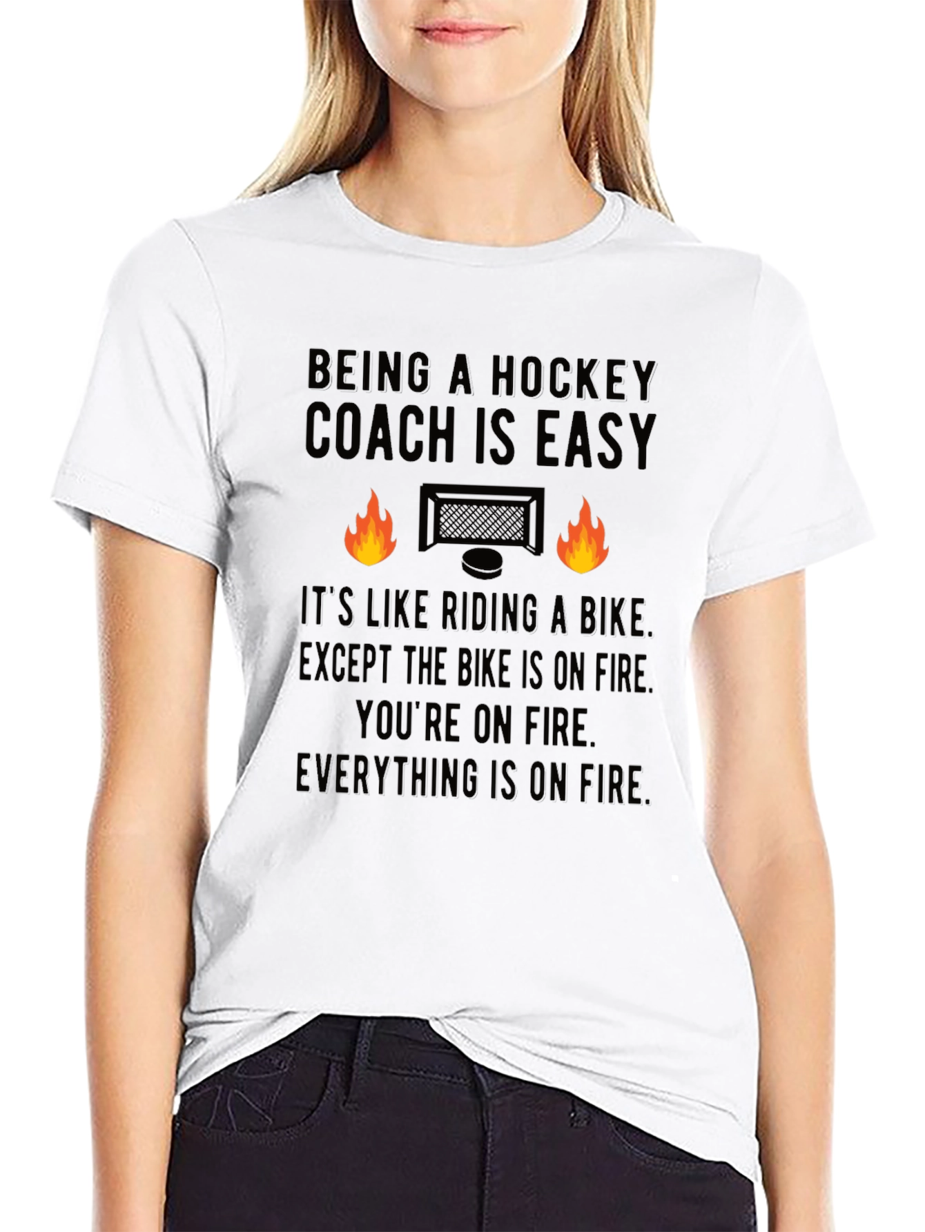 Black Hockey Coach T-Shirt - Funny On Fire Design view 9