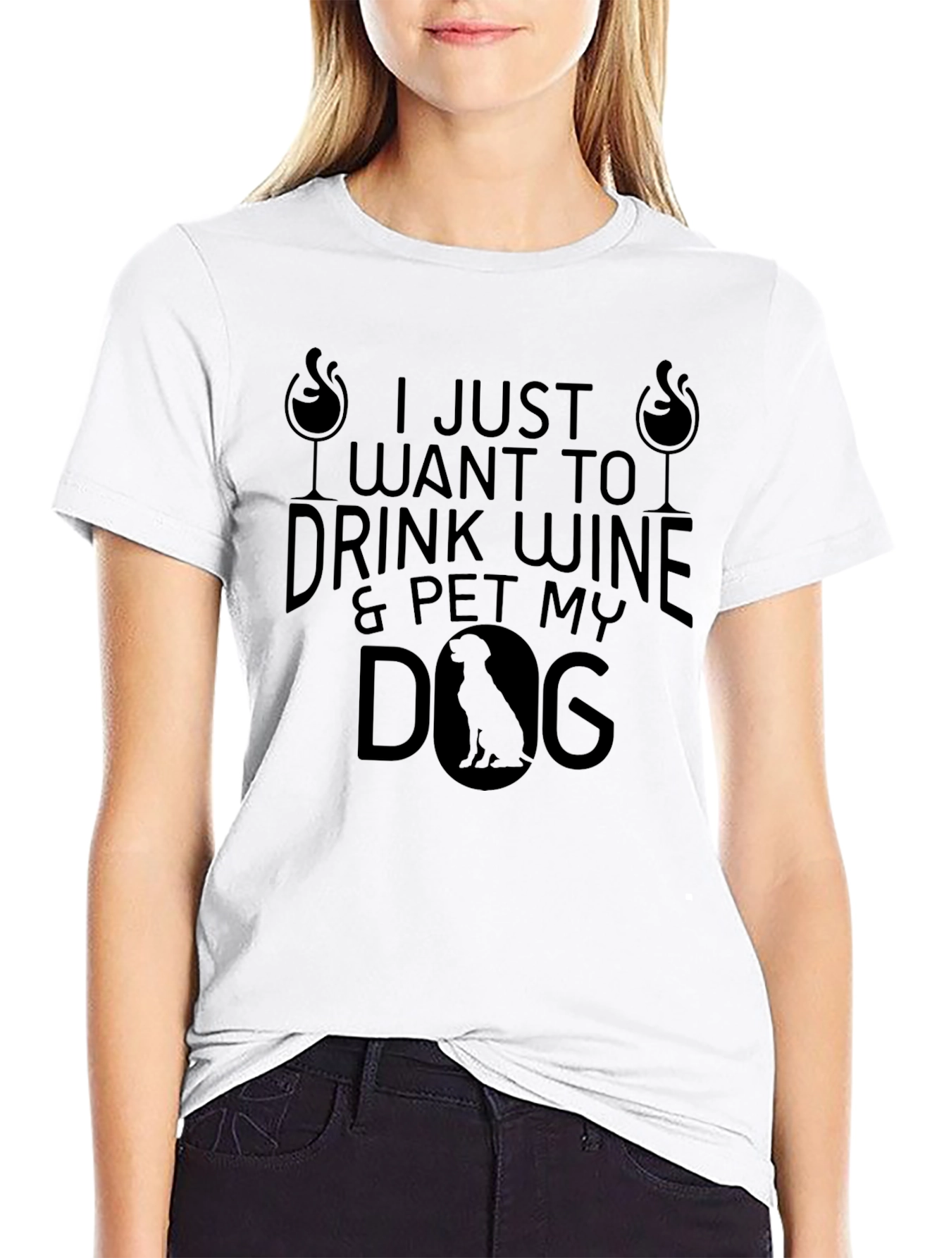 Black Wine & Dog Lover T-Shirt - "I Just Want to Drink Wine & Pet My Dog" view 9