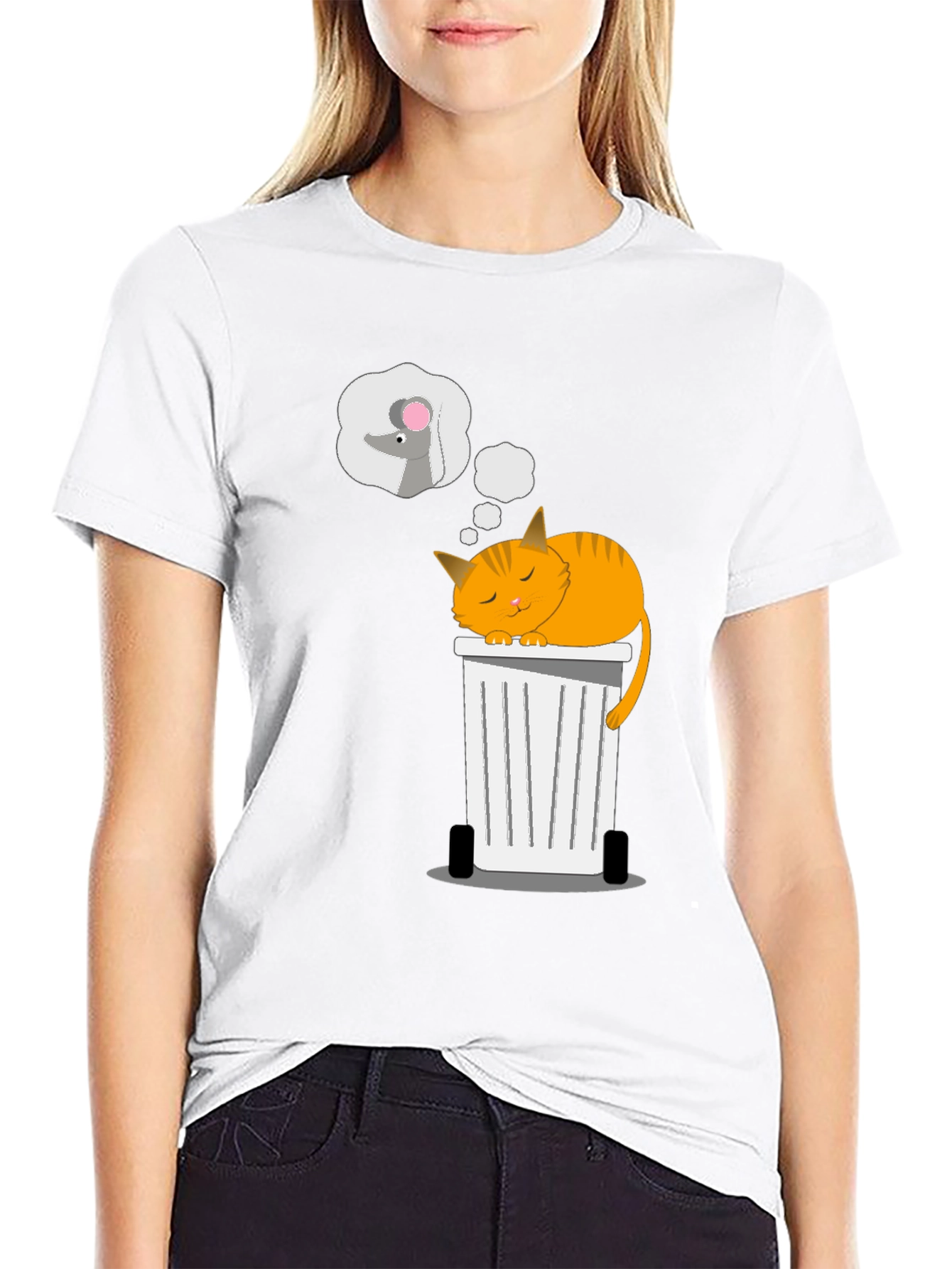 Black Cat Sleeping on Trash Can T-Shirt view 9