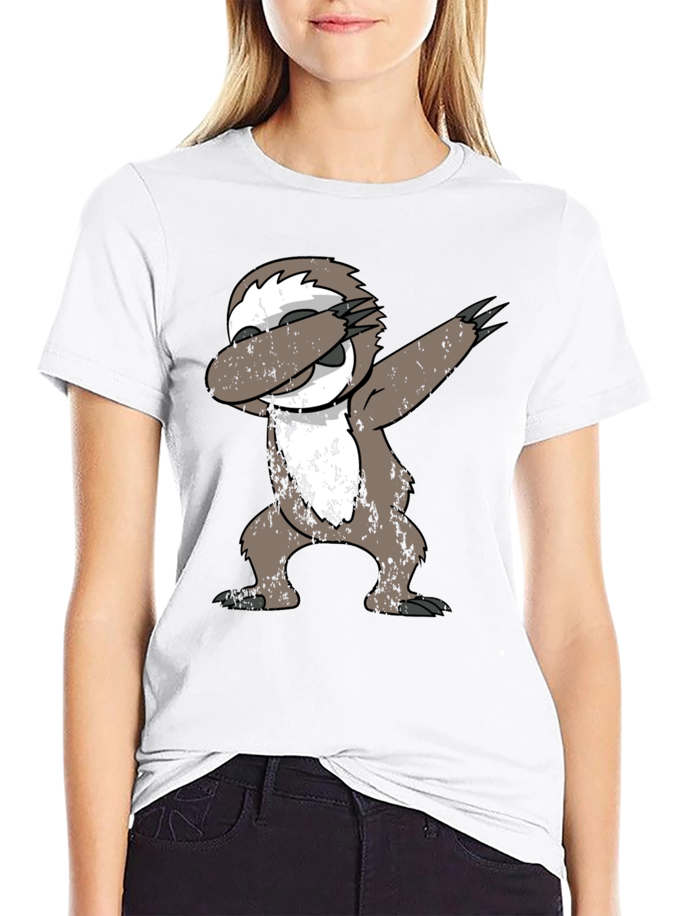 Black Dabbing Sloth Black T-Shirt view 9