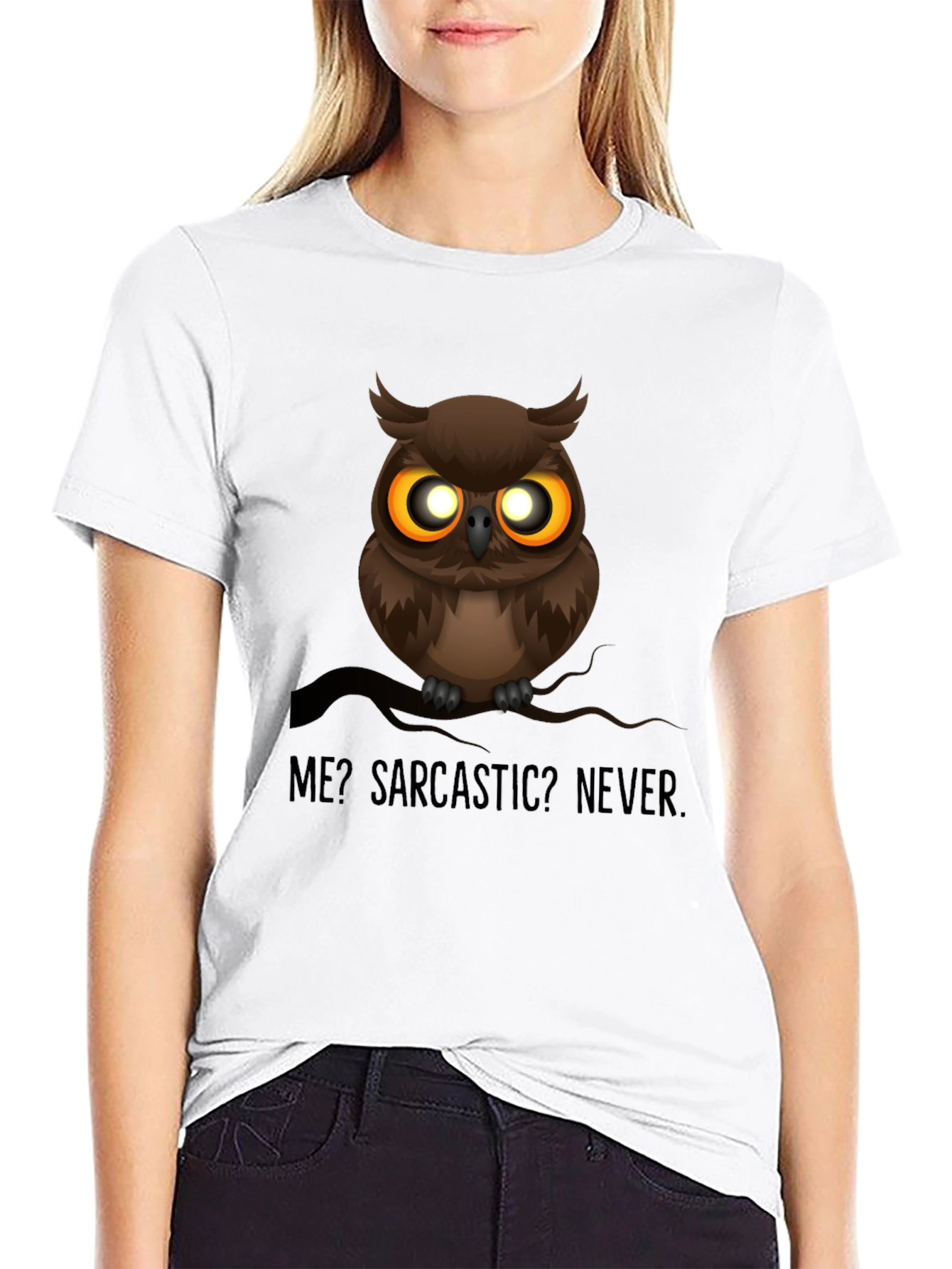 Black Sarcastic Owl Graphic T-Shirt - Men's Black Crew Neck view 9