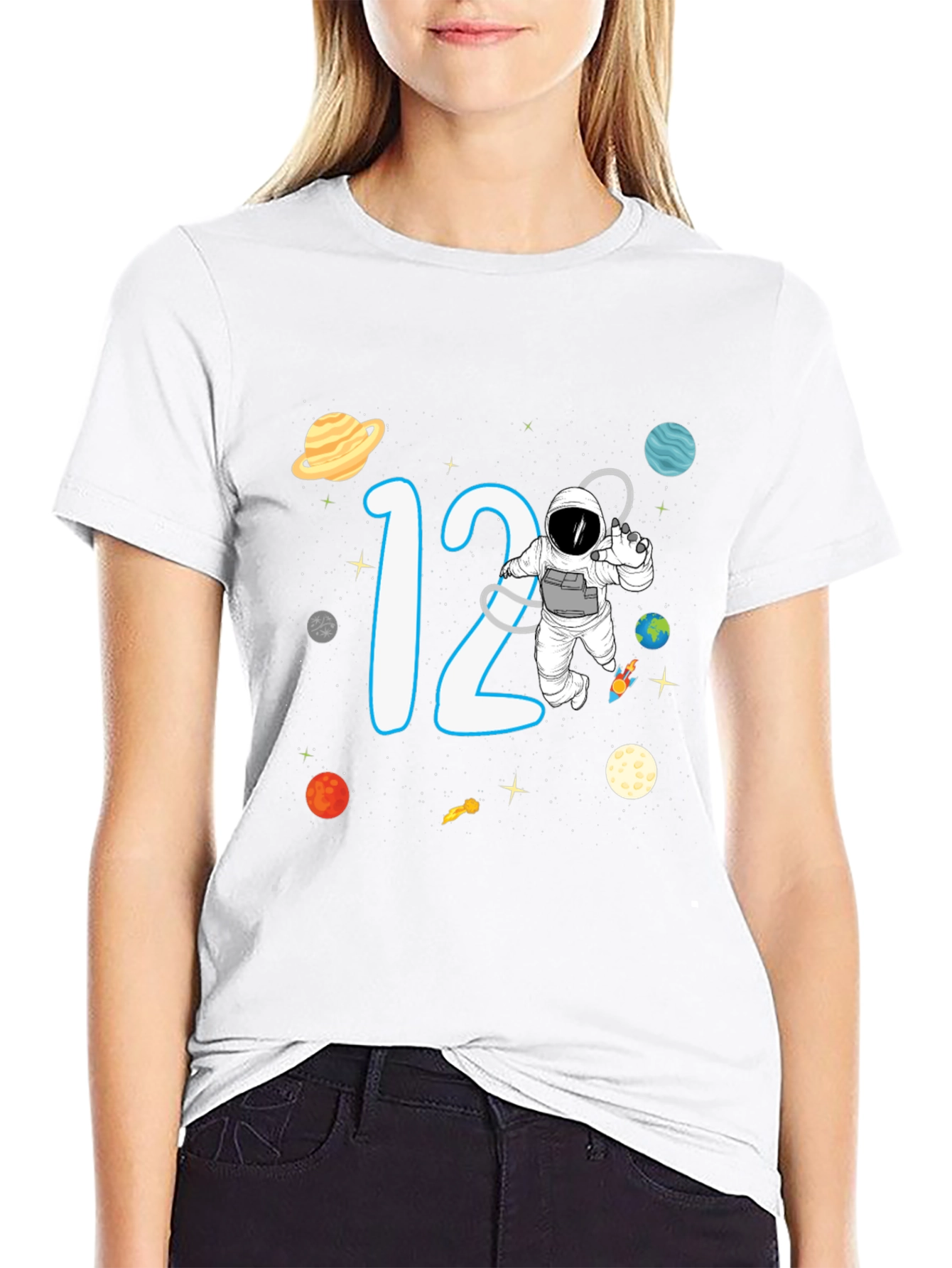 Black 12th Birthday Space Adventure T-Shirt view 9
