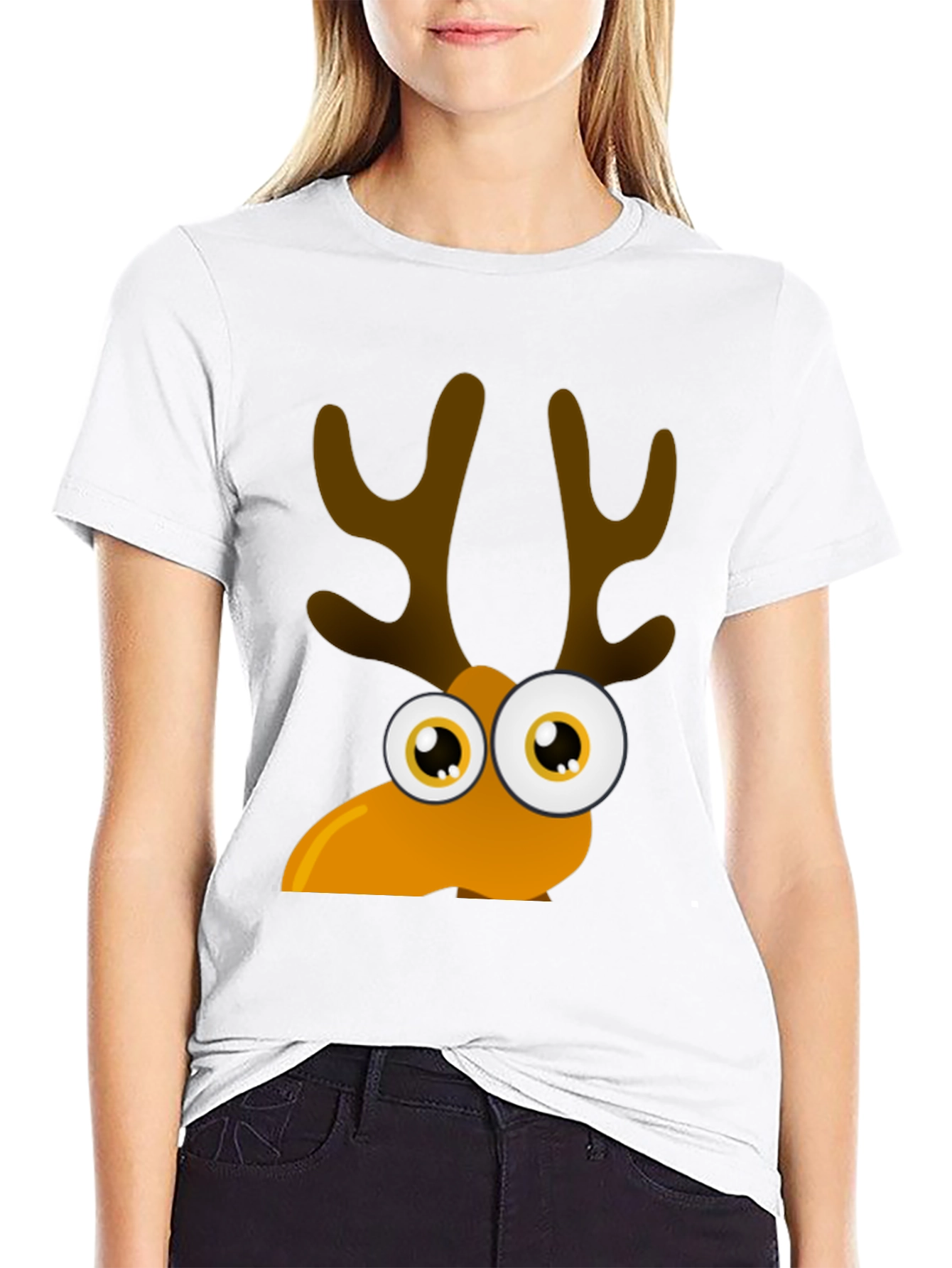Black Funny Cartoon Reindeer Graphic Tee view 9