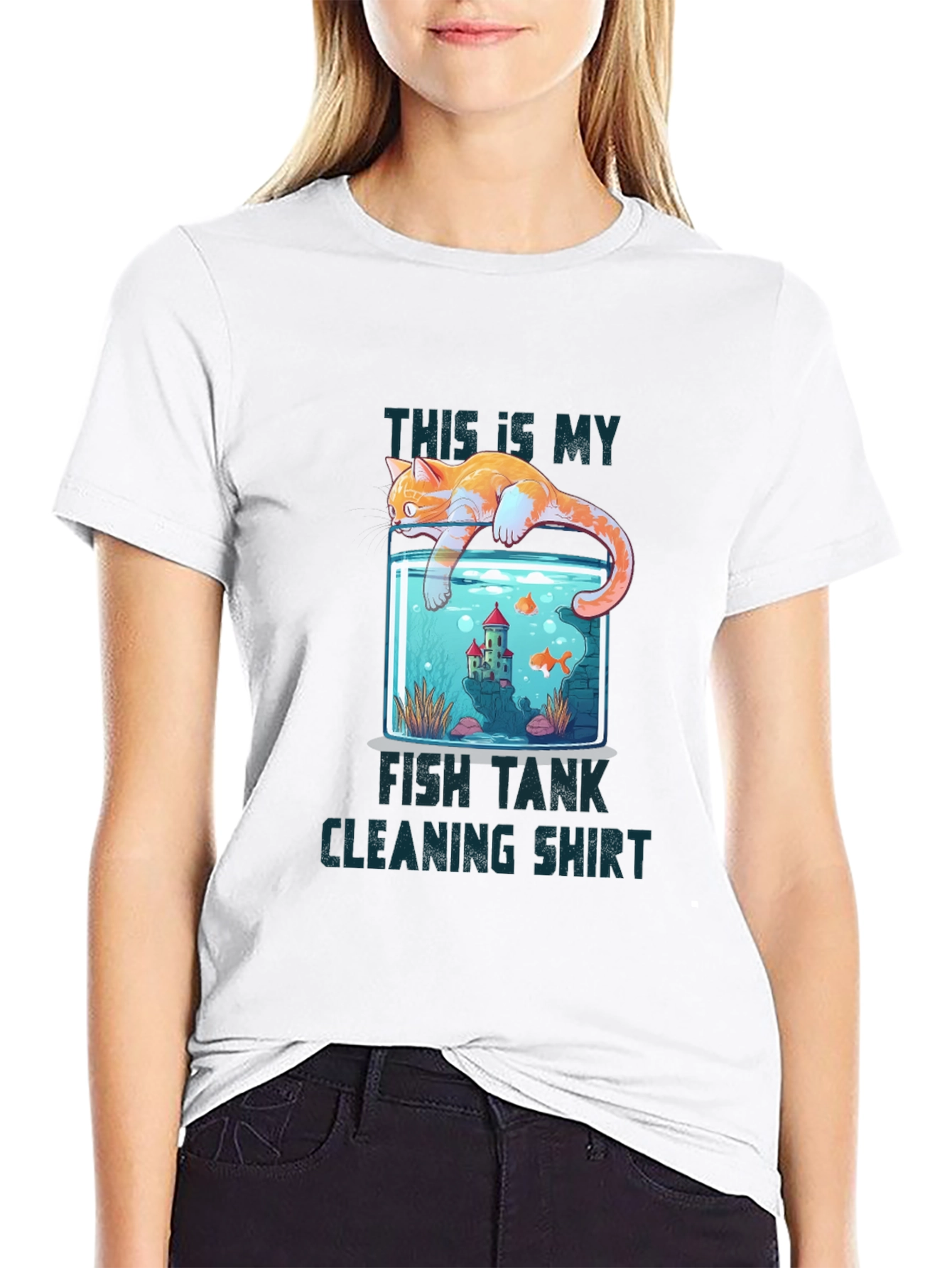 Black Cat Fish Tank Cleaning T-Shirt view 9