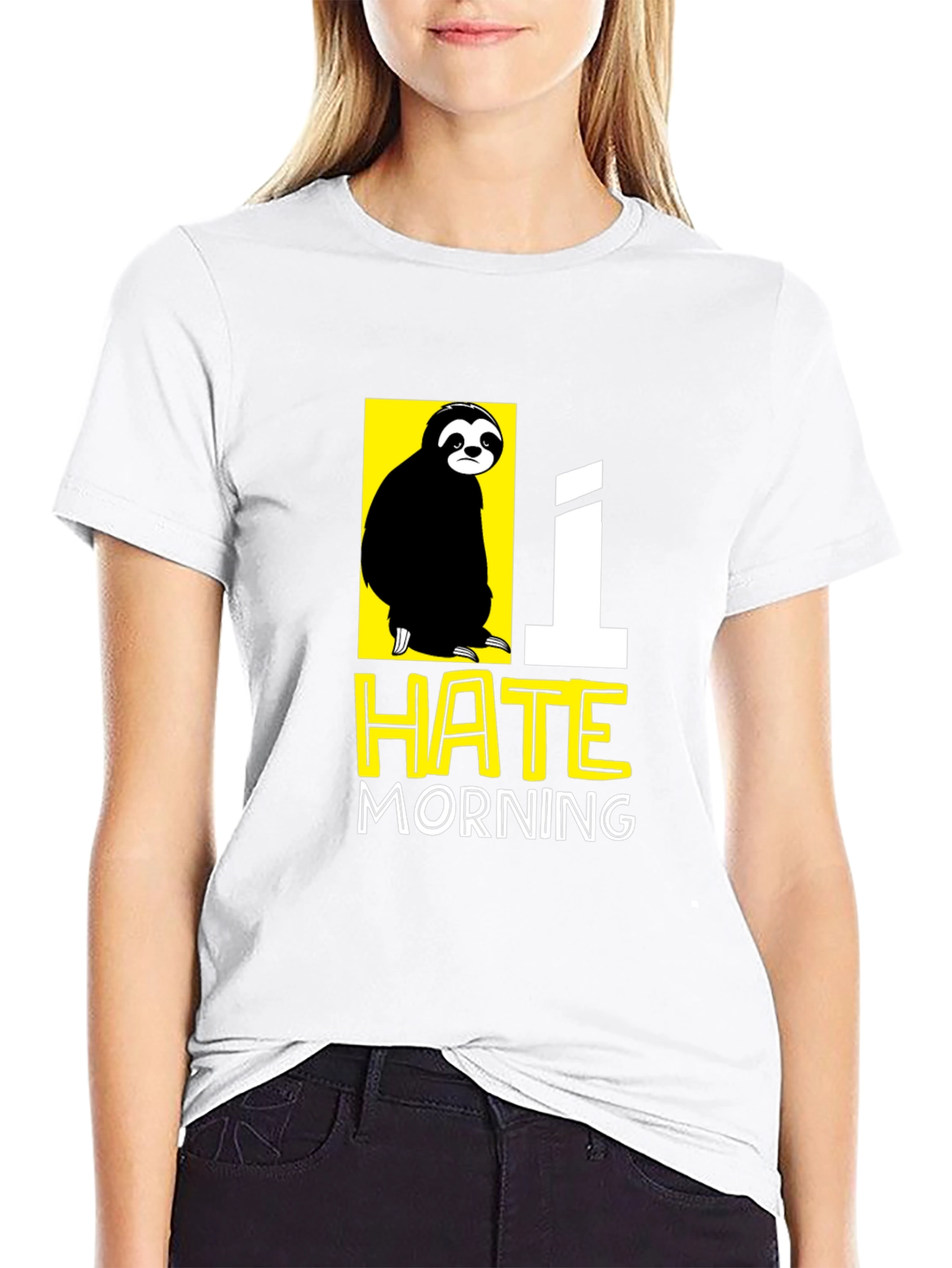 Black I Hate Morning Sloth Graphic T-Shirt view 9