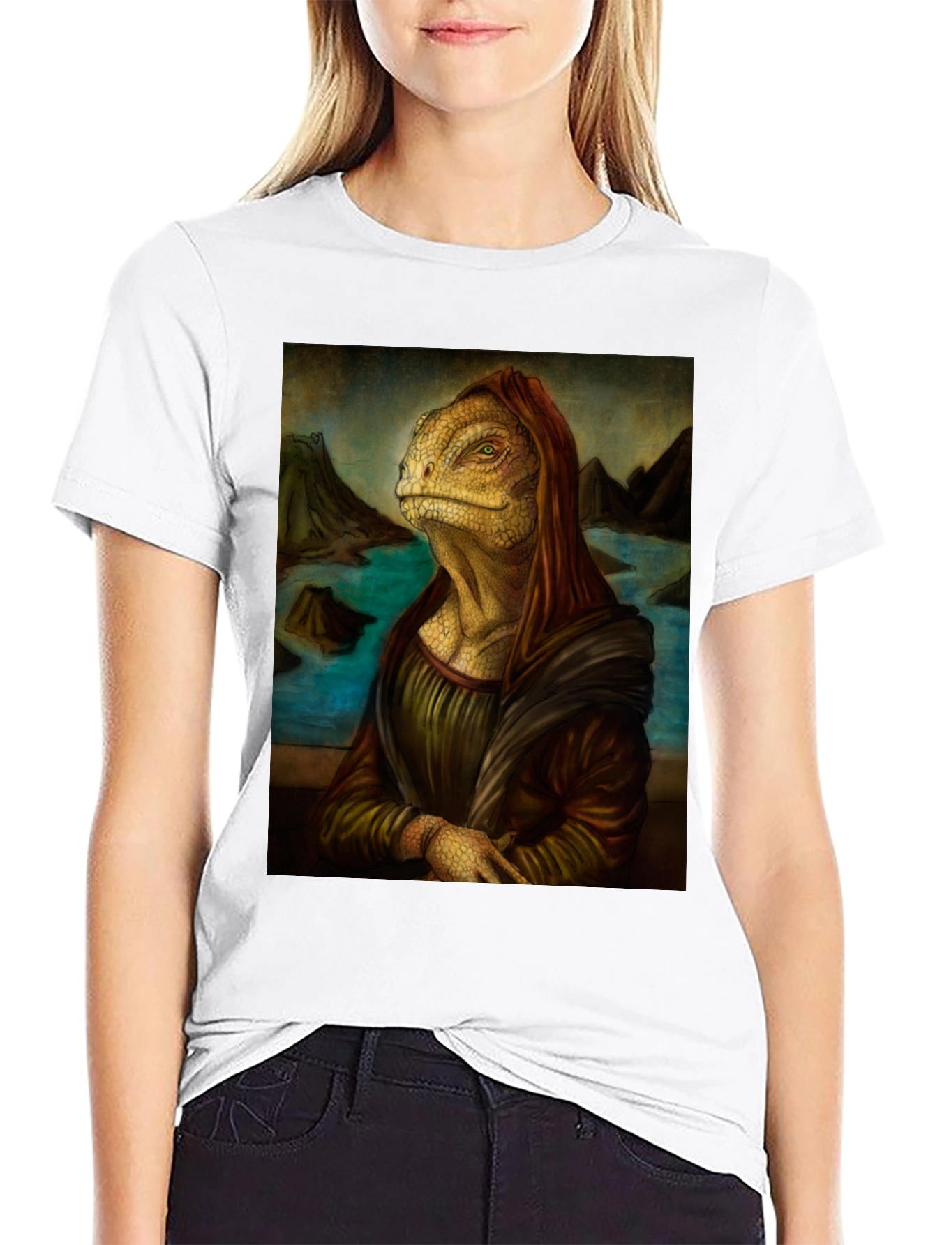 Black Lizard Mona Lisa Black T-Shirt view 9