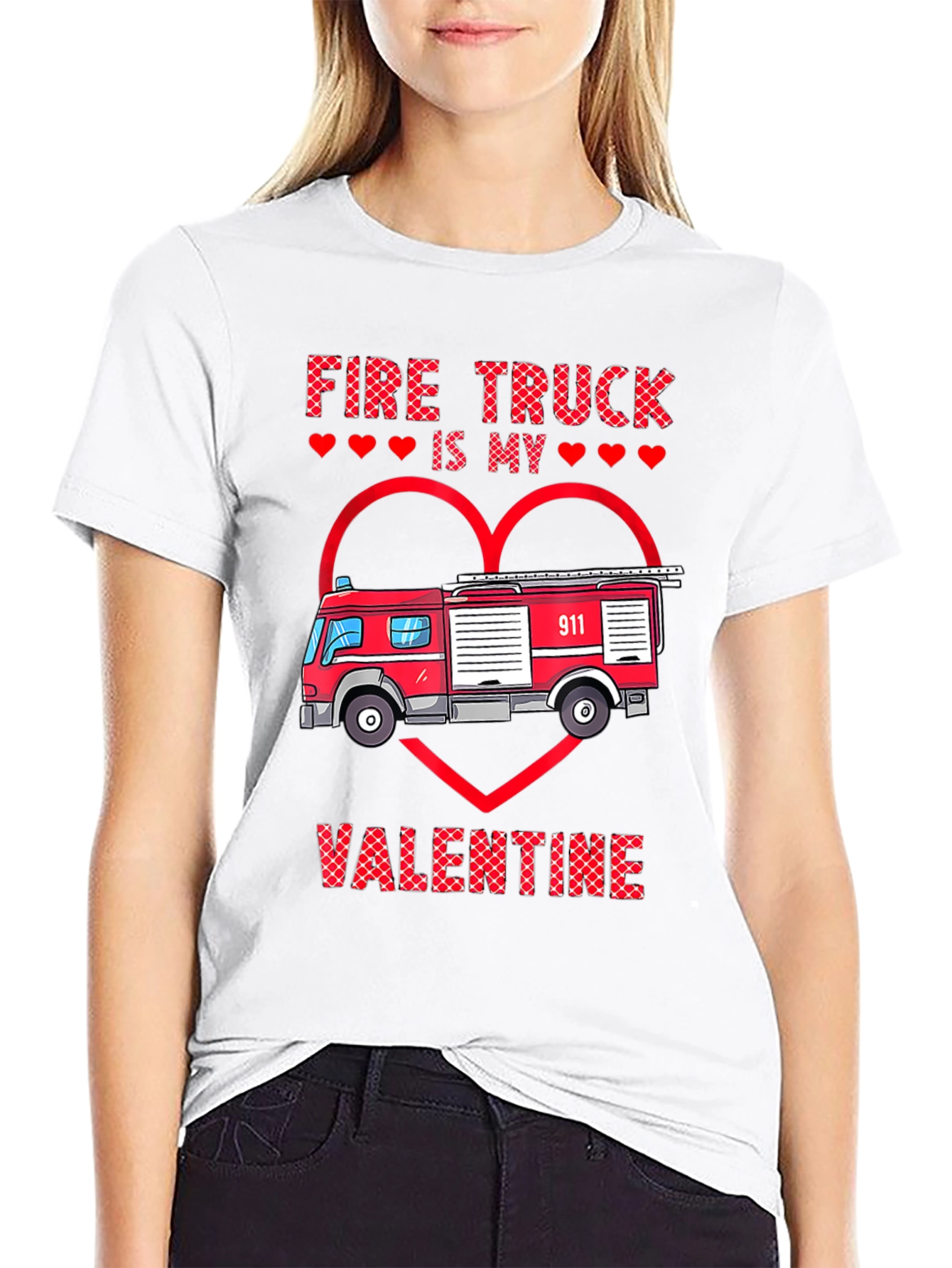 Black Fire Truck Valentine's Day Graphic Tee view 9