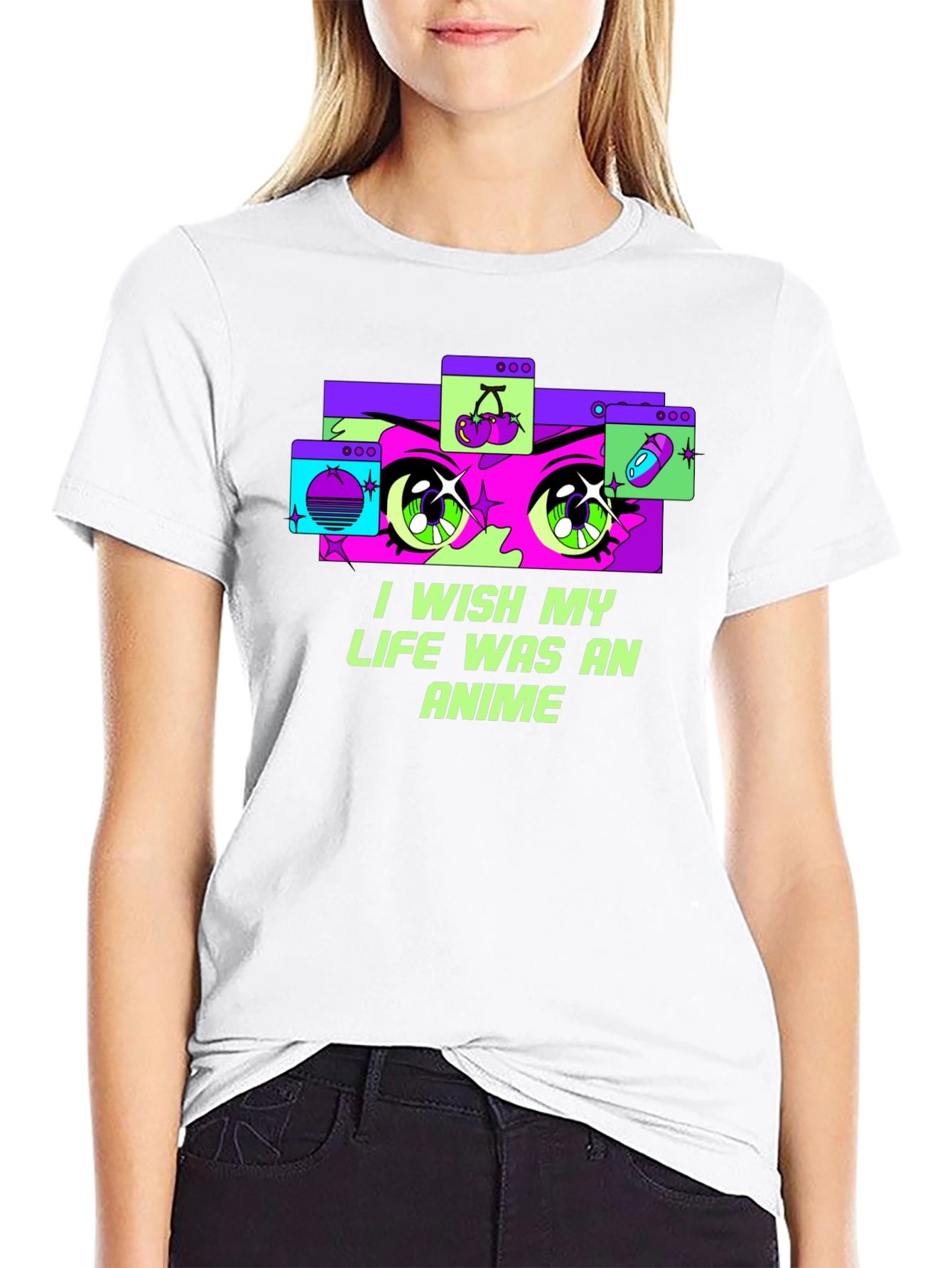 Black I Wish My Life Was Anime Graphic T-Shirt view 9