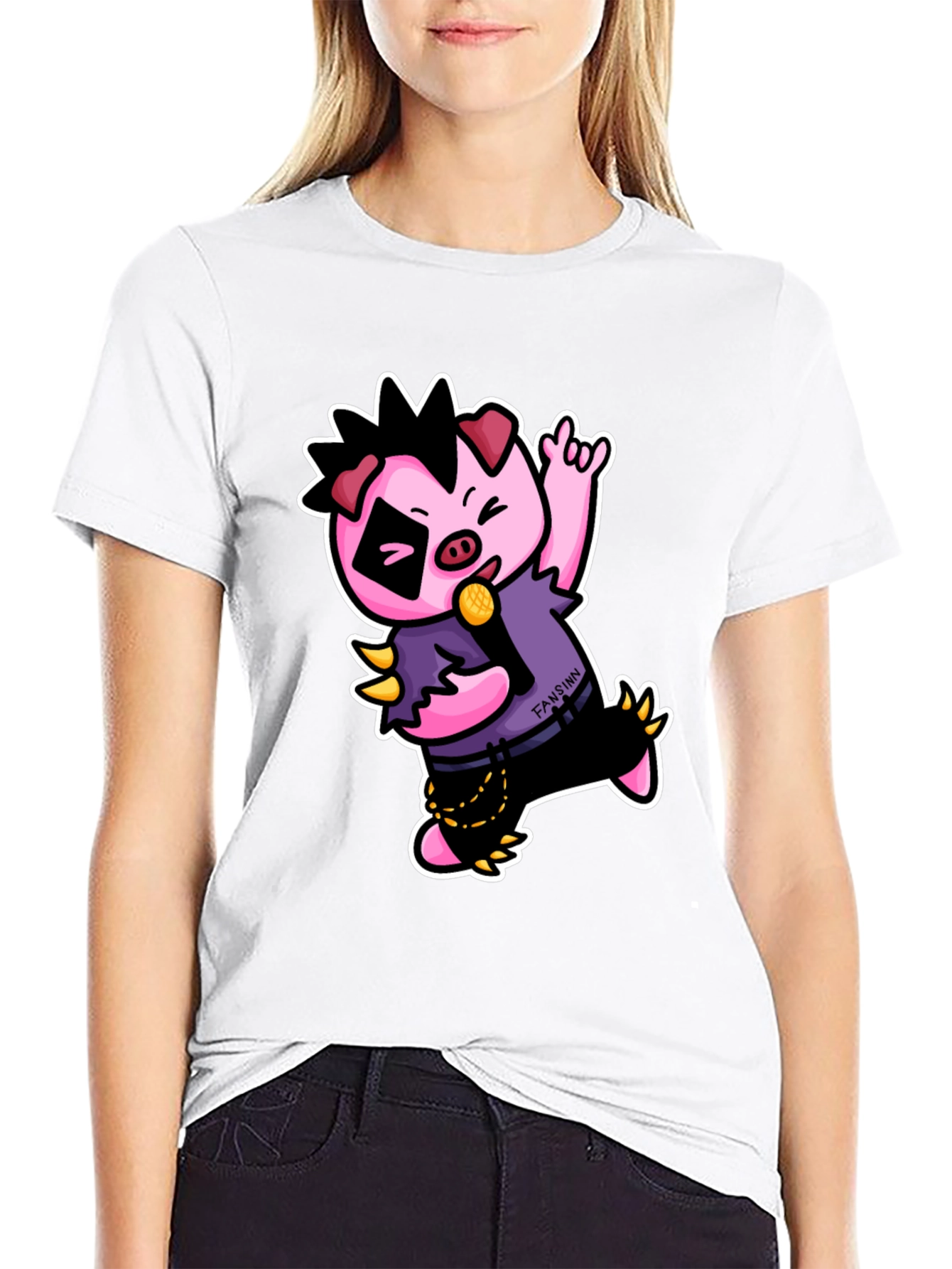 Black Cool Punk Pig T-Shirt - Black view 9