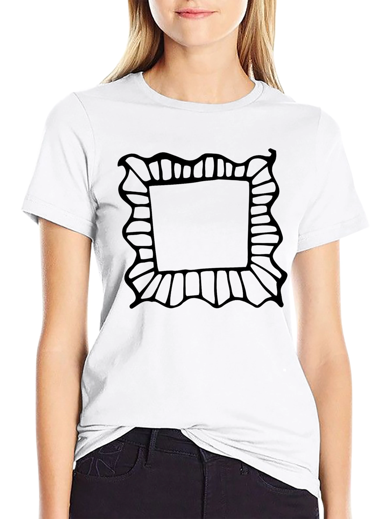 Black Black T-Shirt with Abstract Frame Design view 9