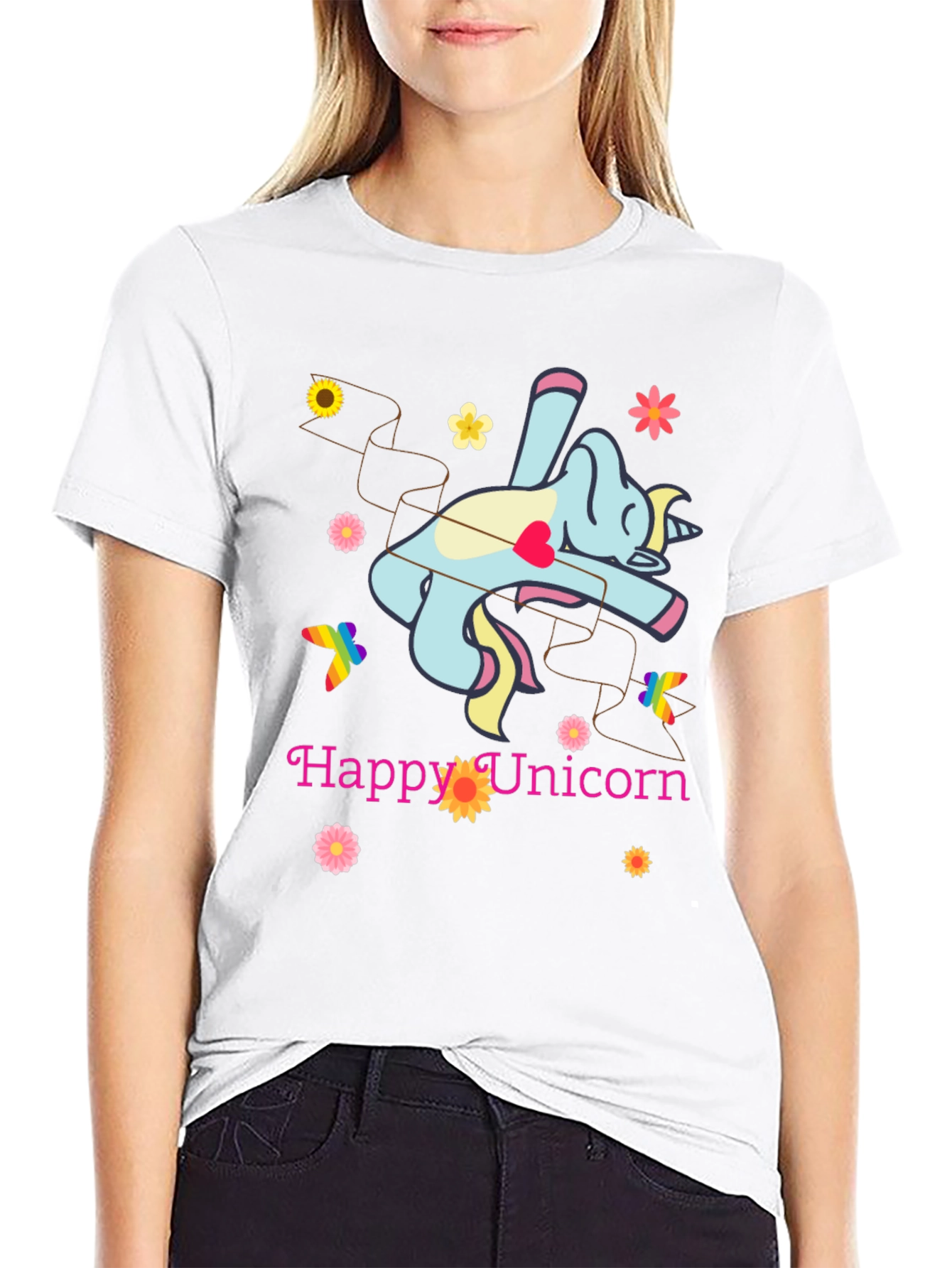 Black Happy Unicorn Graphic T-Shirt - Fun & Stylish! view 9