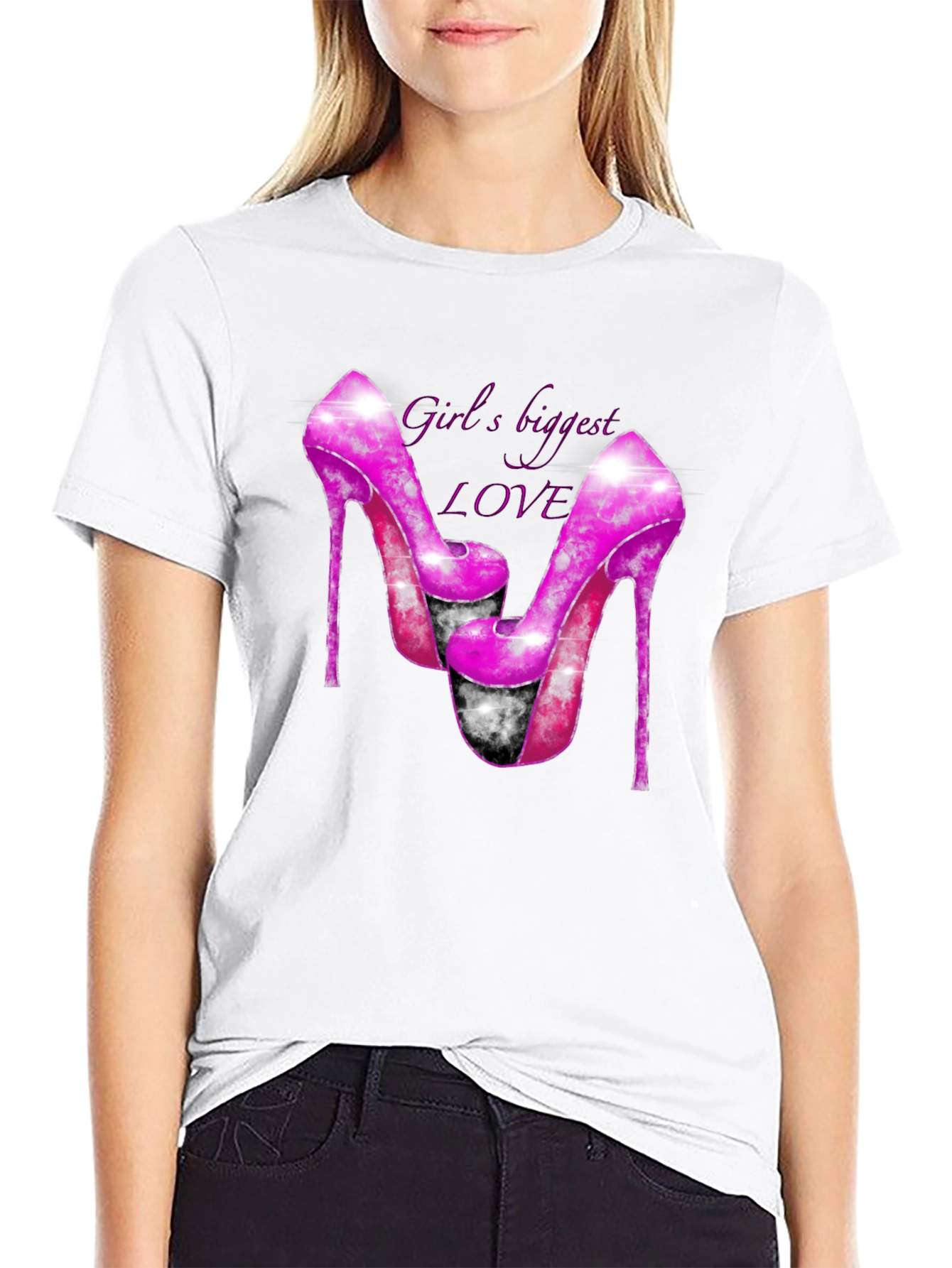 Black Girl's Biggest Love Heels Graphic T-Shirt view 9