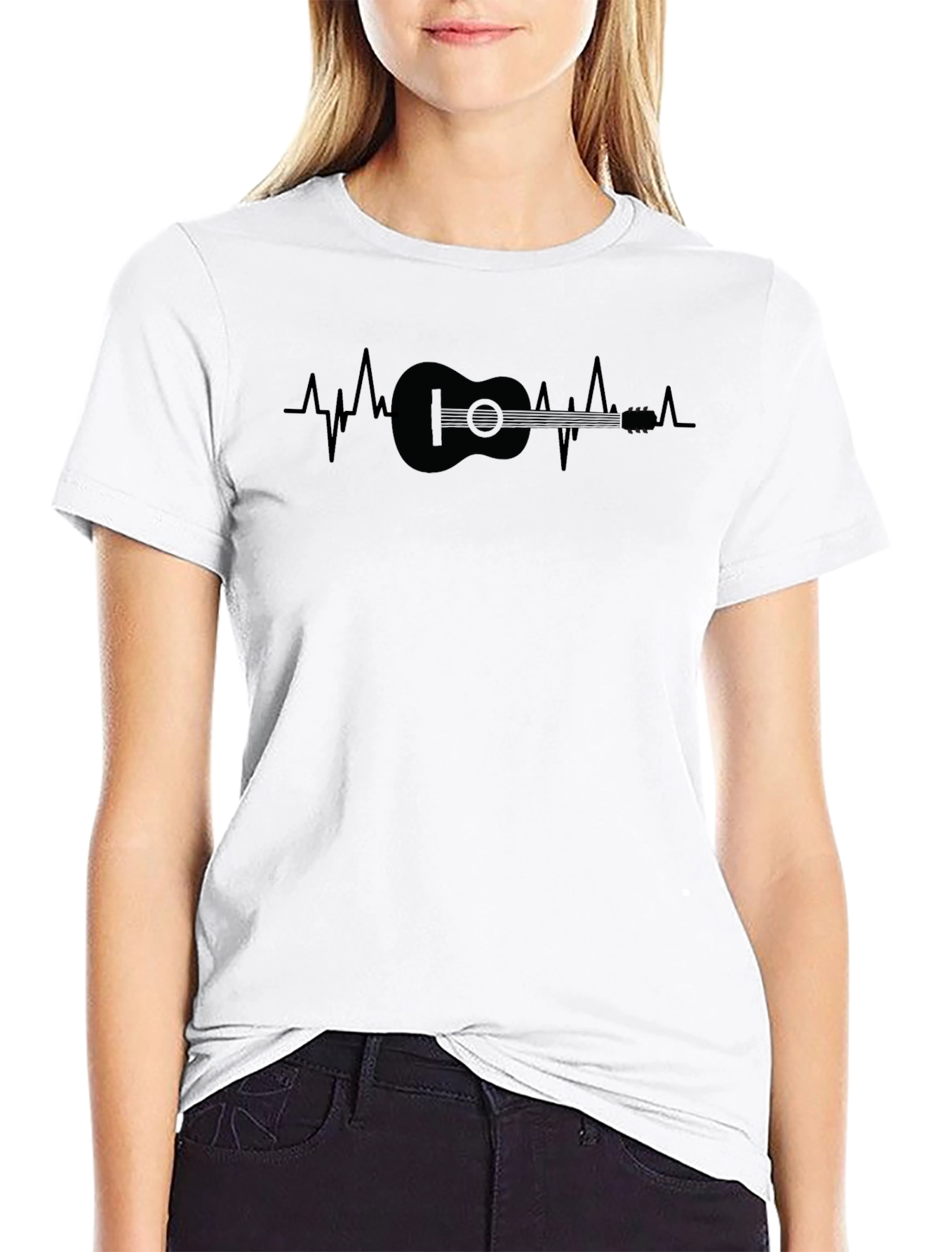 Black Guitar Heartbeat Graphic Tee - Music Lover's Shirt view 9