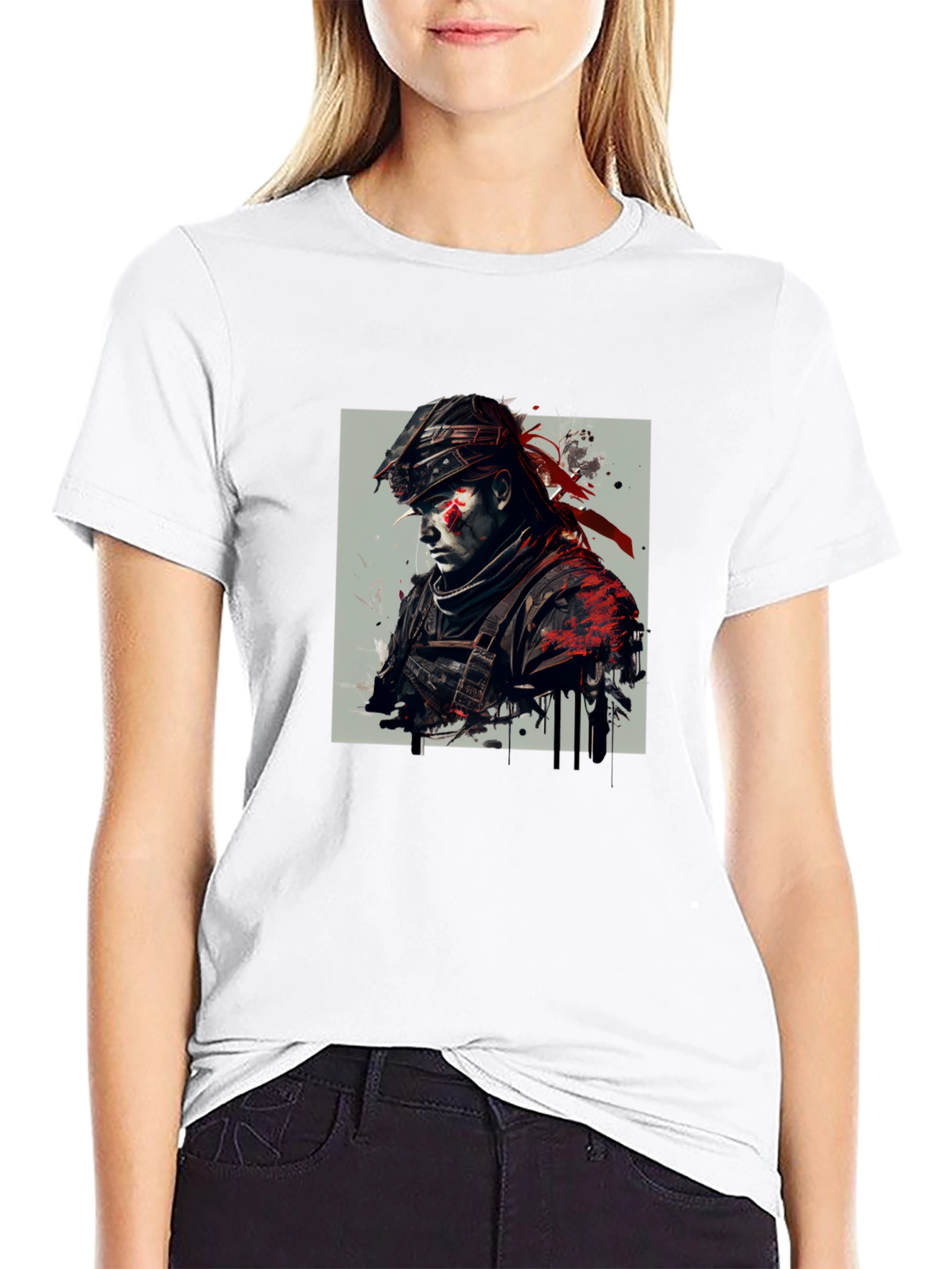 Black Edgy Warrior Graphic Tee - Black Cotton Blend view 9