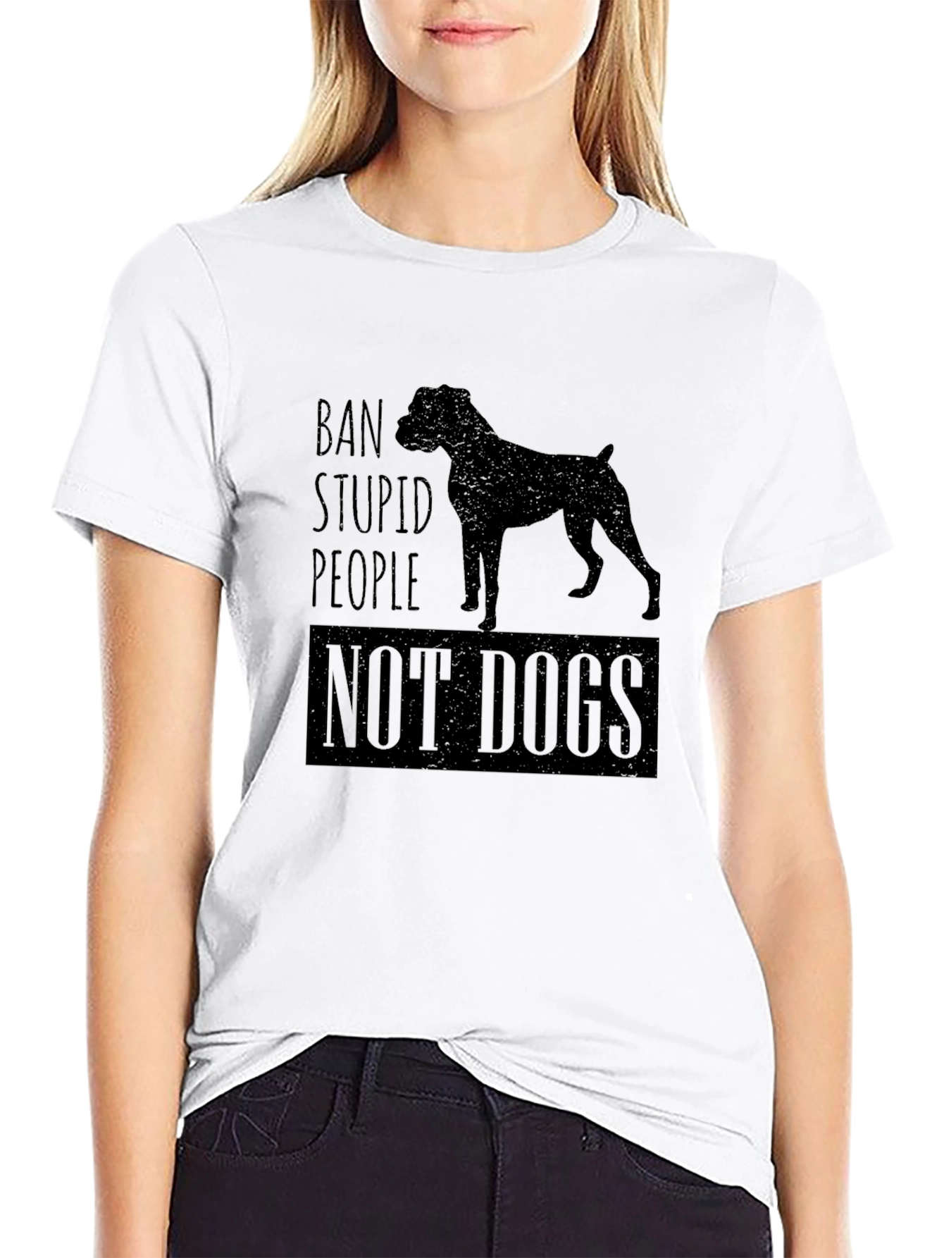 Black Ban Stupid People Not Dogs Black T-Shirt view 9