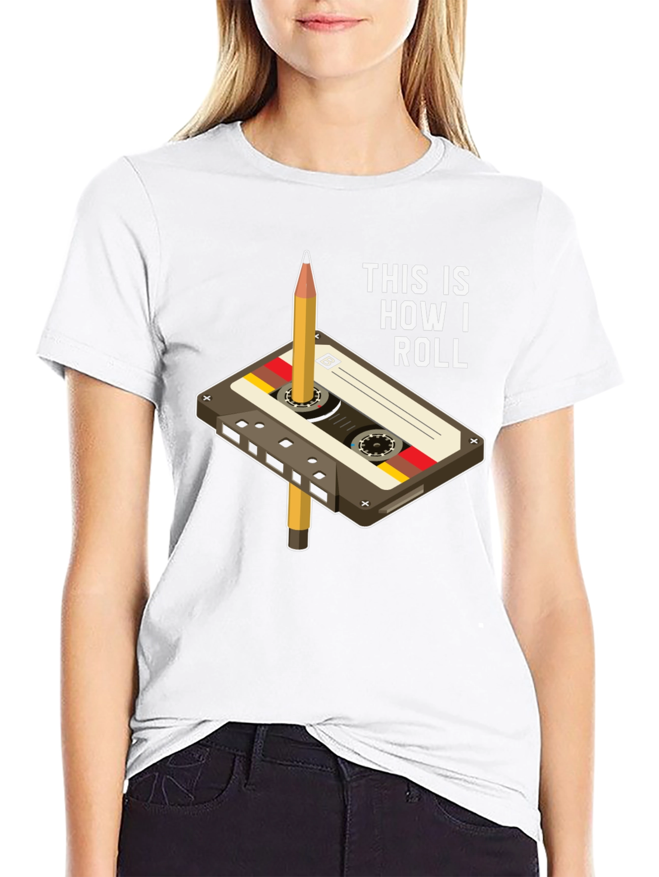 Black Retro Cassette Tape & Pencil T-Shirt - This Is How I Roll view 9