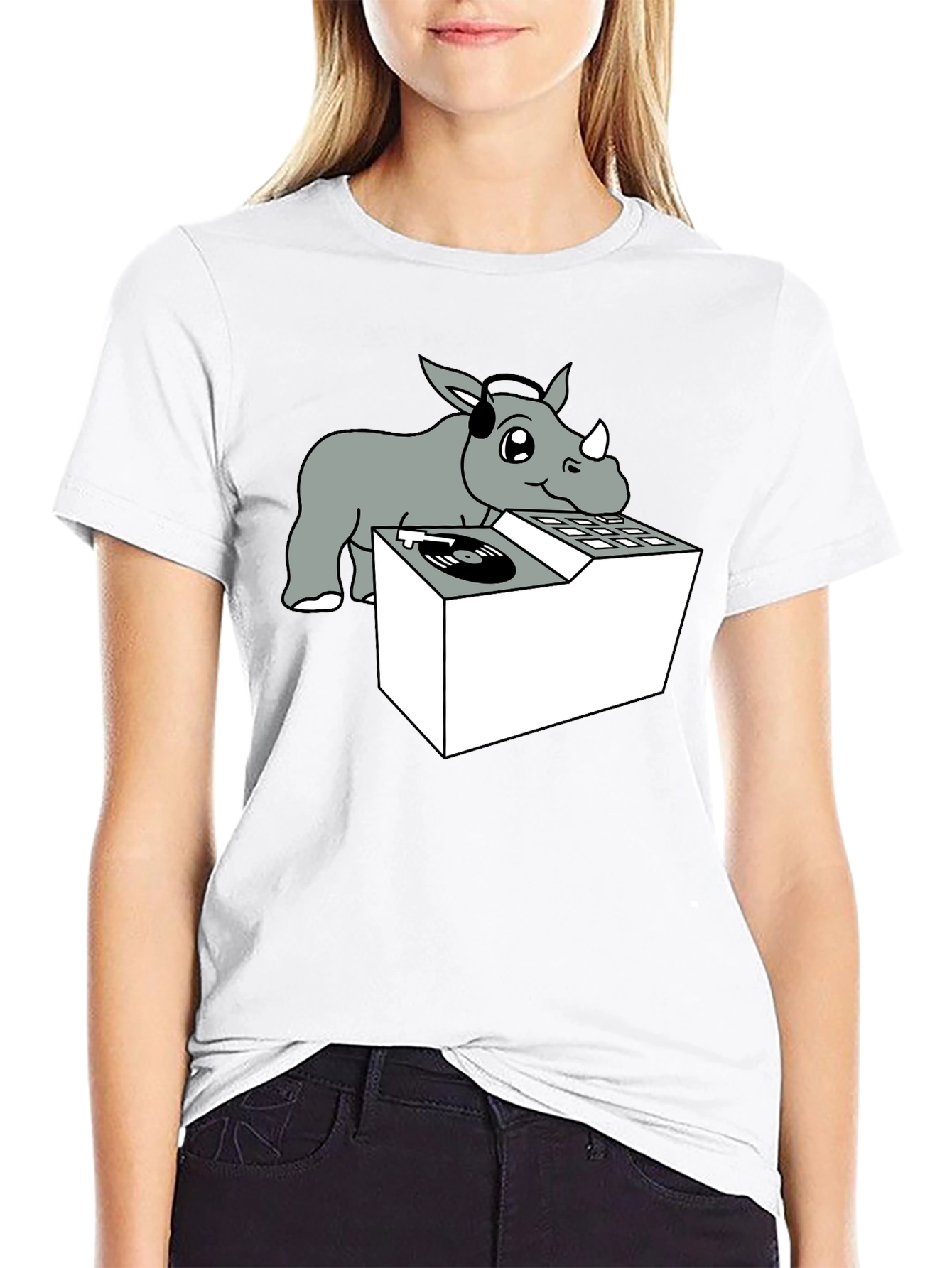 Black DJ Rhino Graphic Tee - Music Lover Shirt view 9