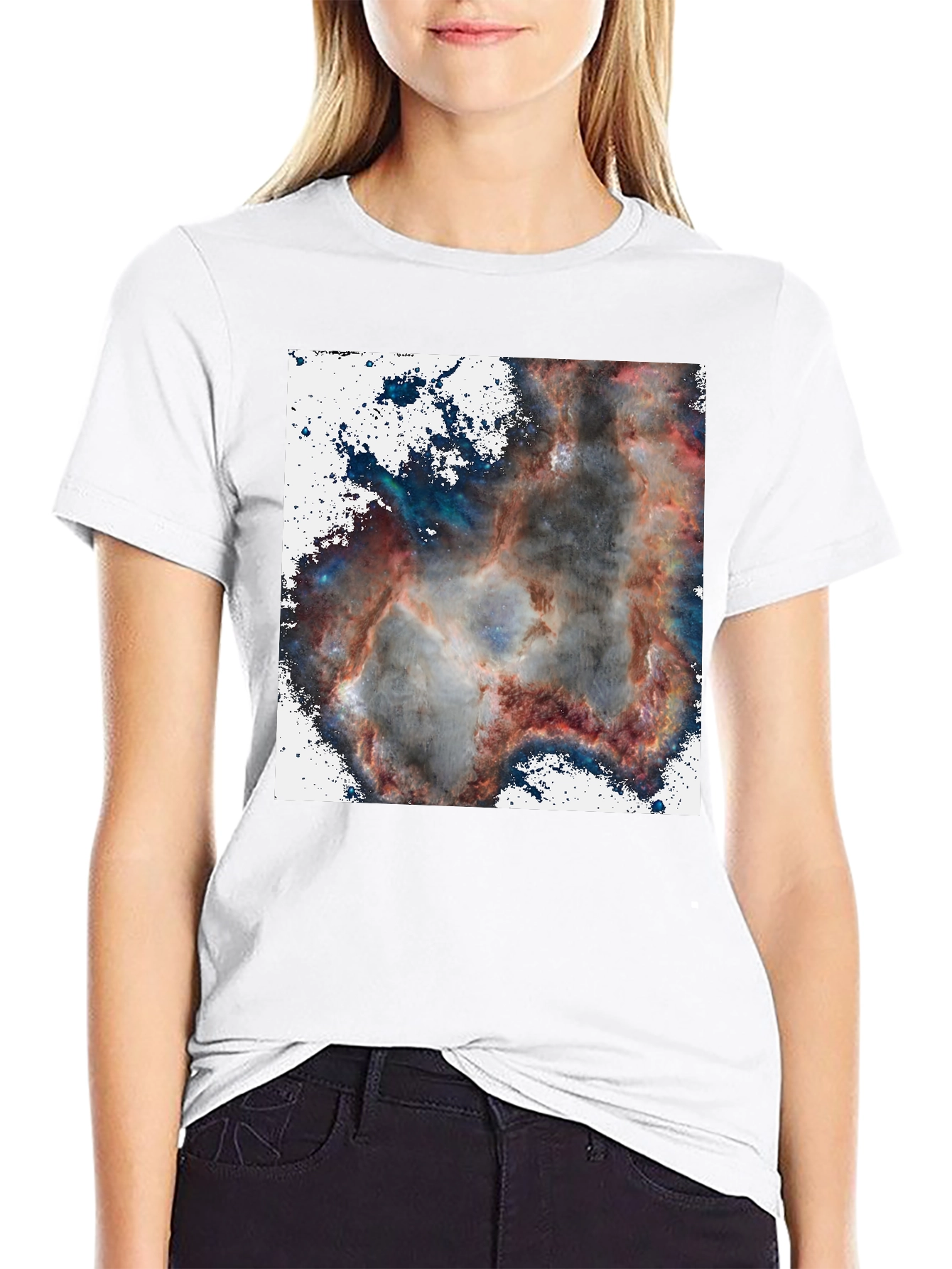 Black Nebula Print T-Shirt - Cosmic Black Tee view 9