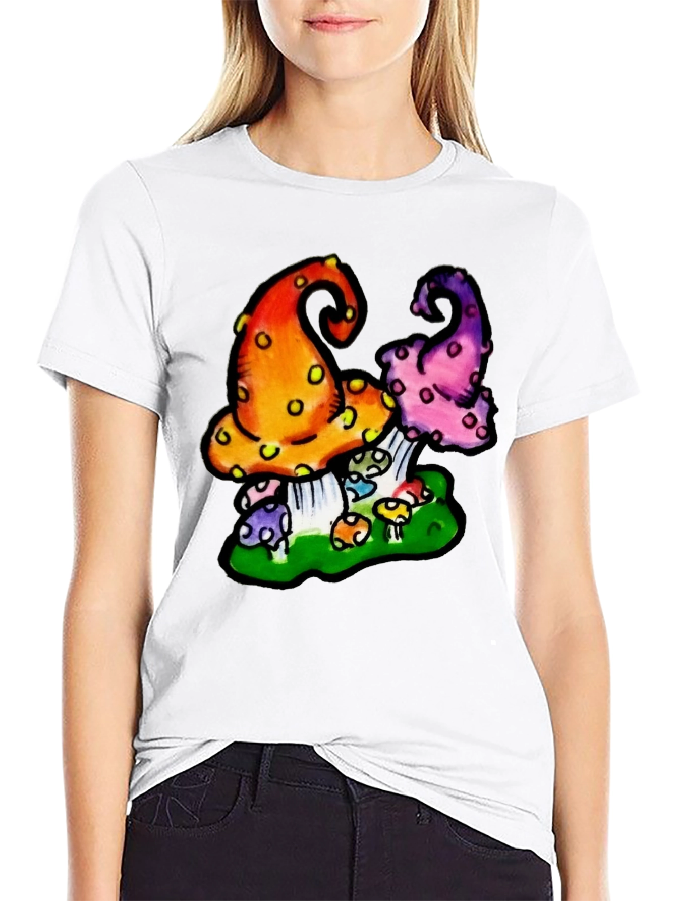 Black Funky Mushroom Graphic Tee - Black view 9