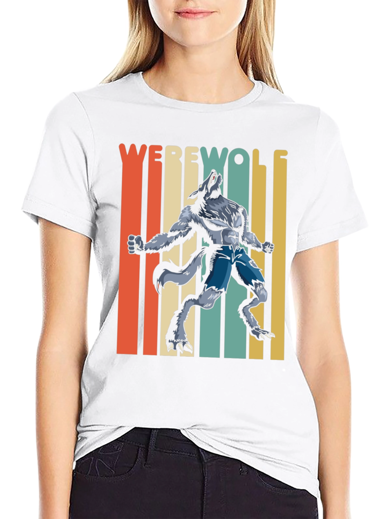 Black Retro Werewolf Graphic Tee - Unisex view 9