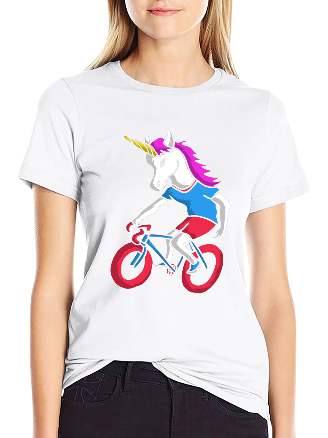 Black Unicorn Riding Bike Graphic Tee view 9