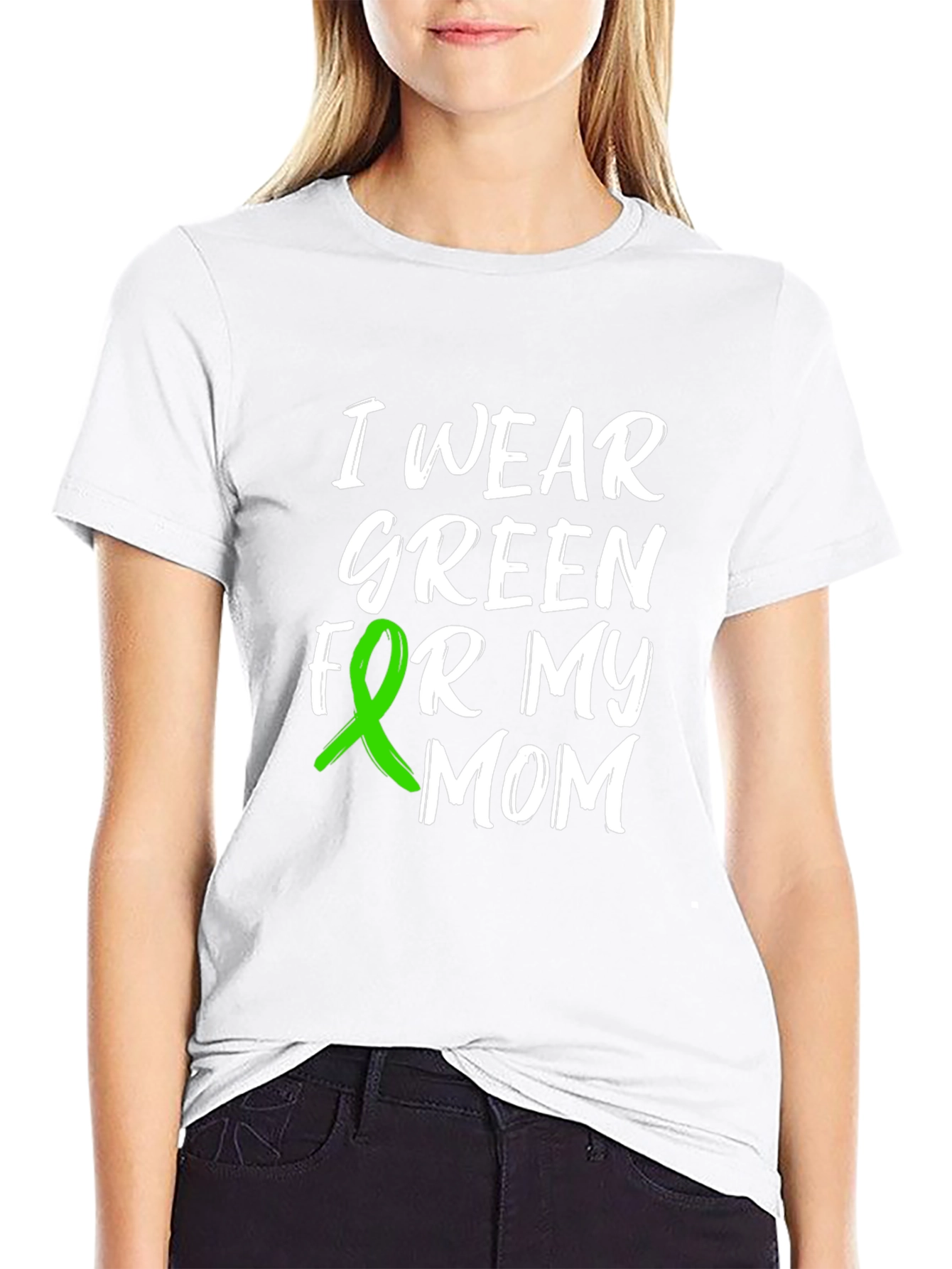 Black I Wear Green For My Mom Awareness T-Shirt view 9