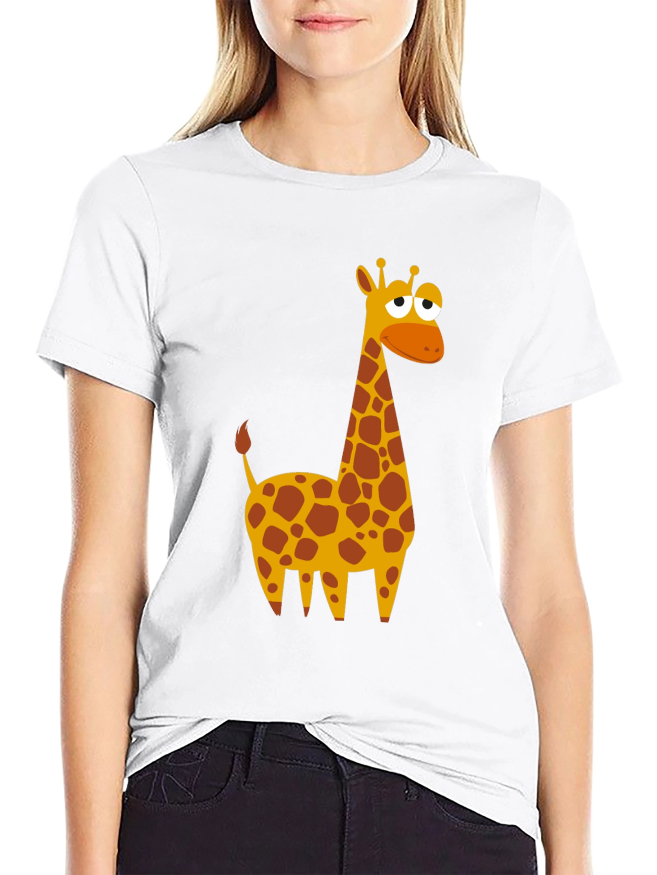 Black Cartoon Giraffe Graphic T-Shirt - Black view 9