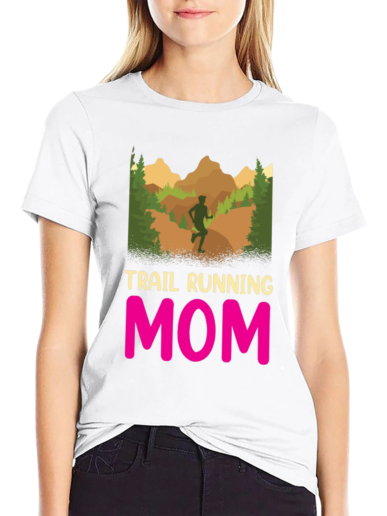 Black Trail Running Mom T-Shirt - Black Graphic Tee view 9