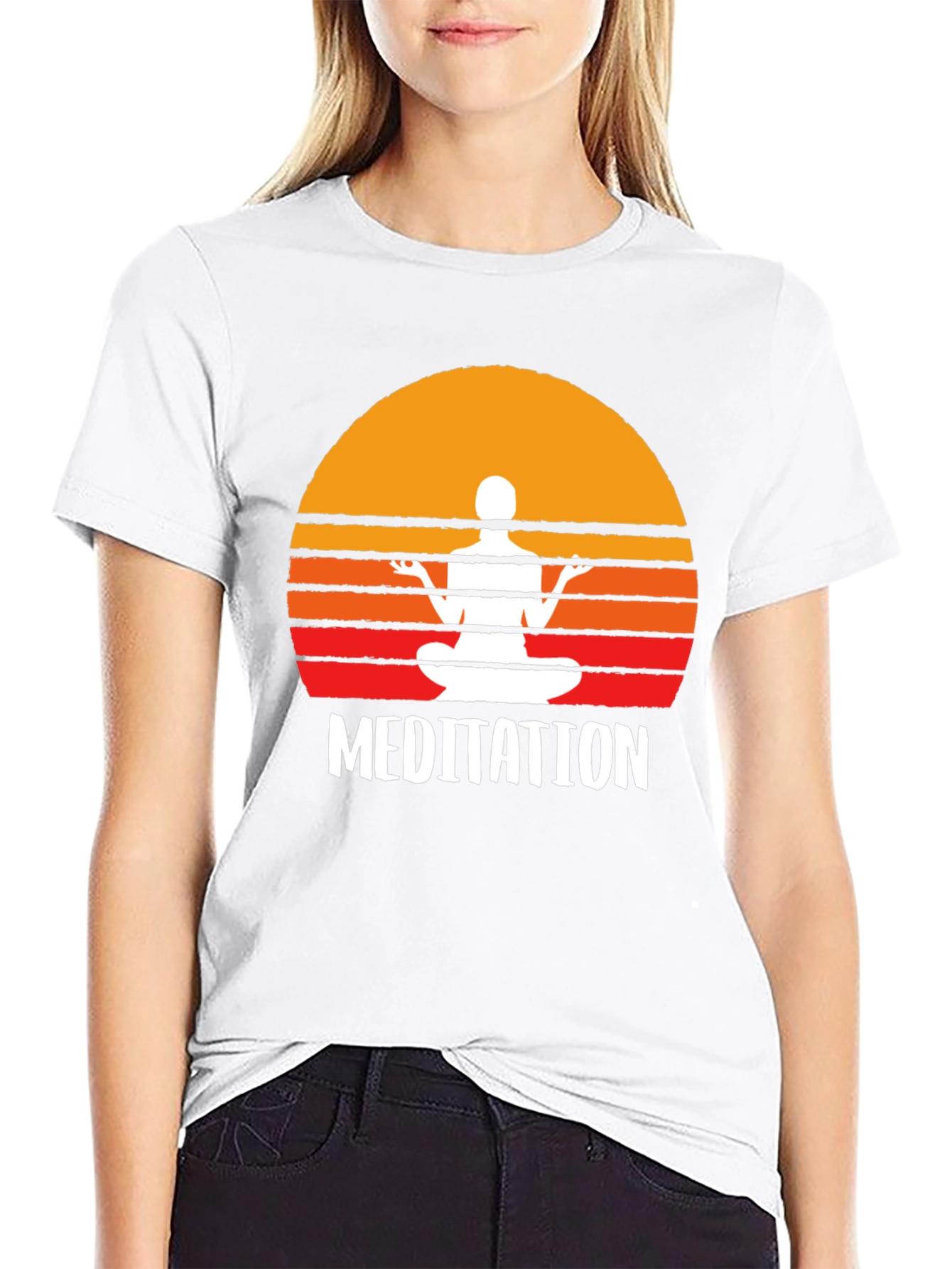Black Meditation T-Shirt - Zen Sunset Design view 9