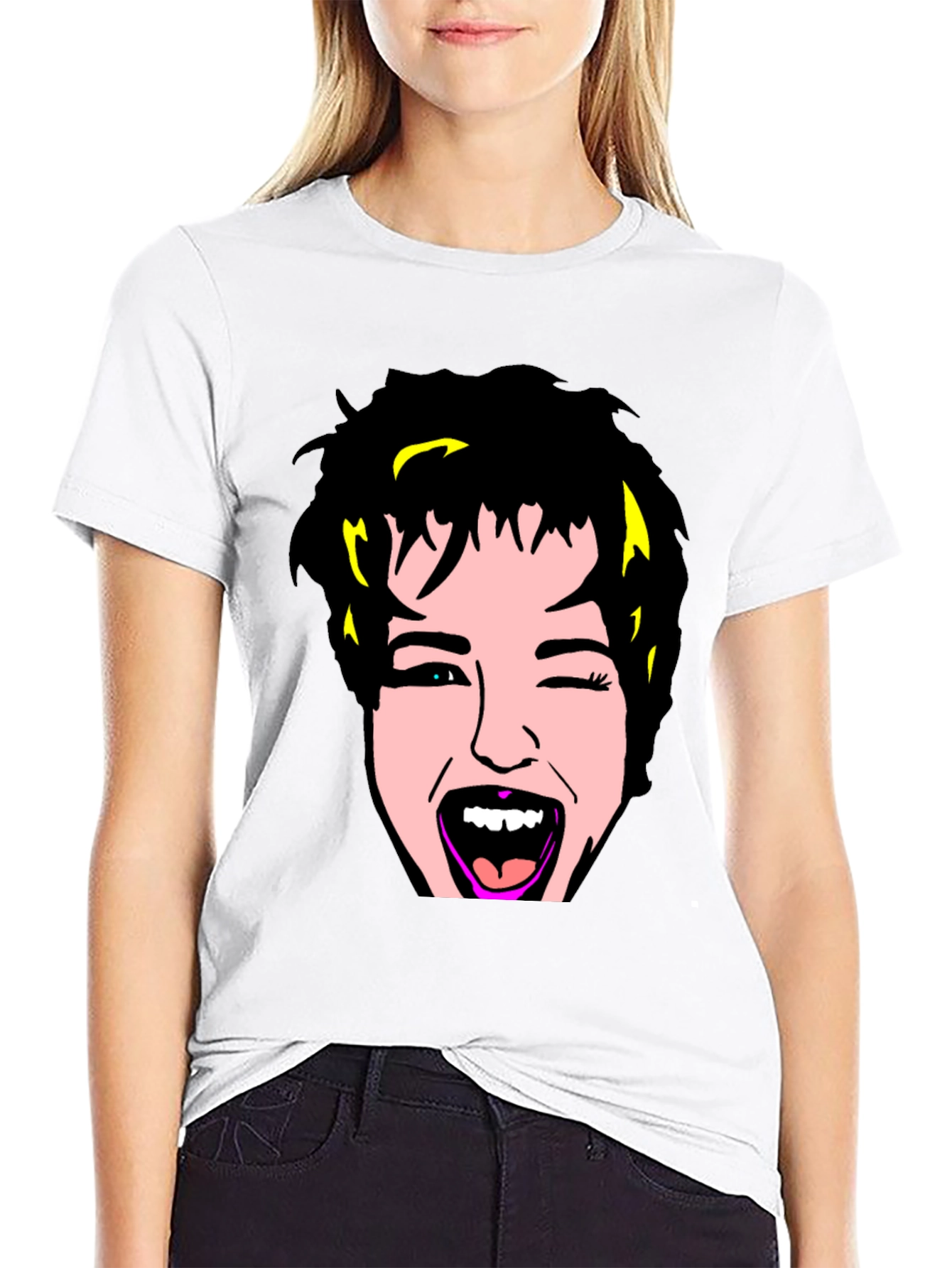 Black Winking Face Graphic Tee - Black Cotton Blend view 9