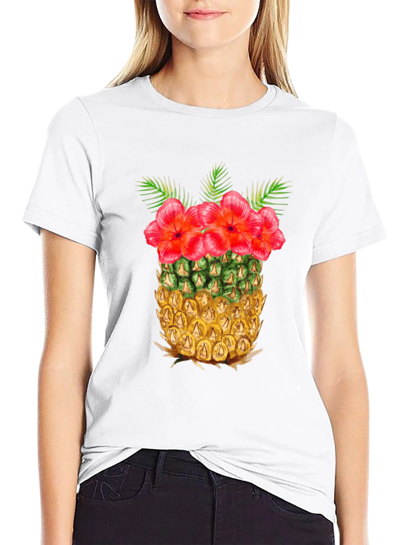 Black Tropical Pineapple Floral T-Shirt view 9
