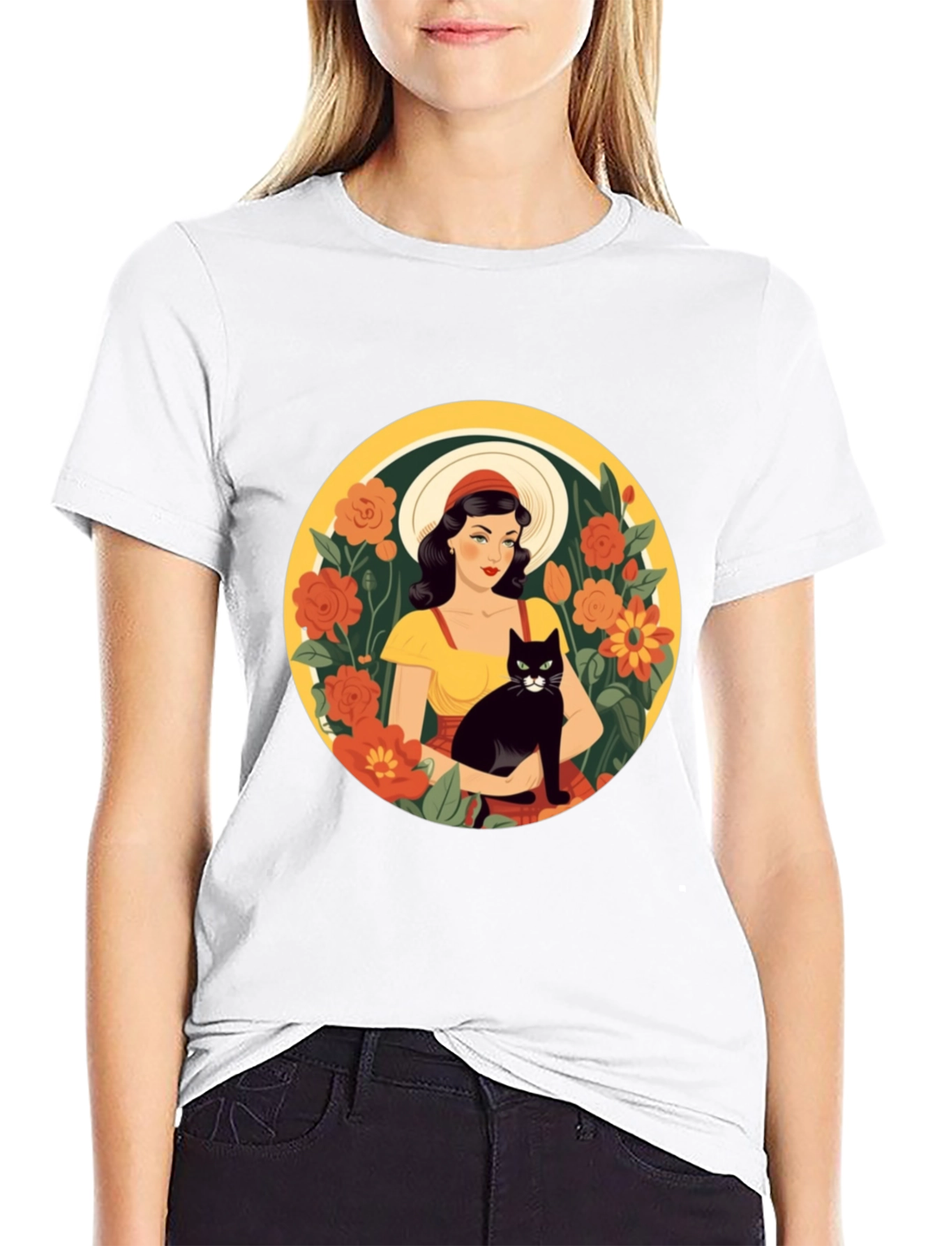 Black Woman with Cat T-Shirt - Retro Style view 9