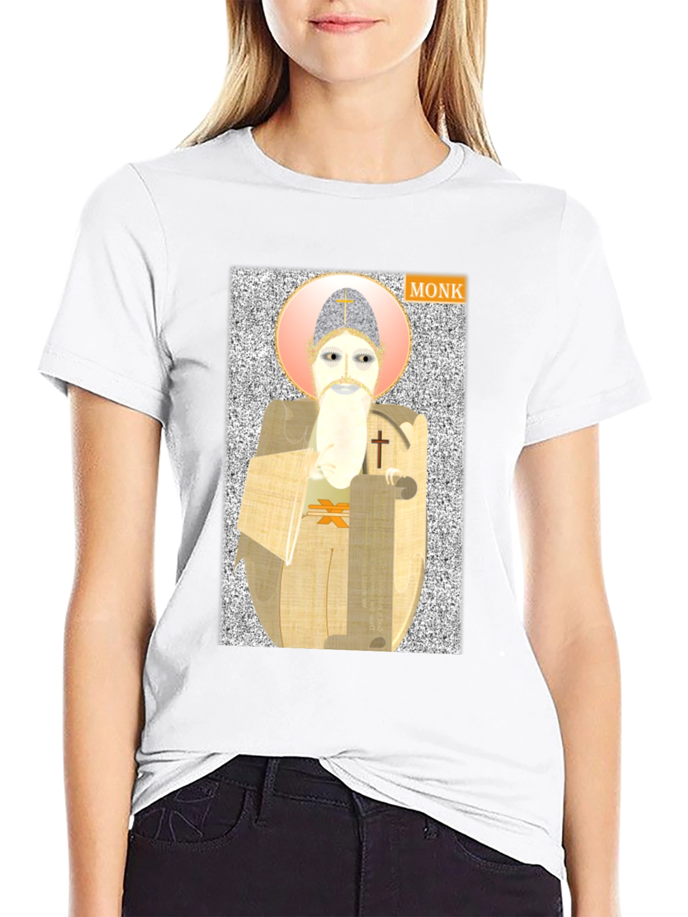 Black Monk Graphic Print T-Shirt - Unique Design view 9