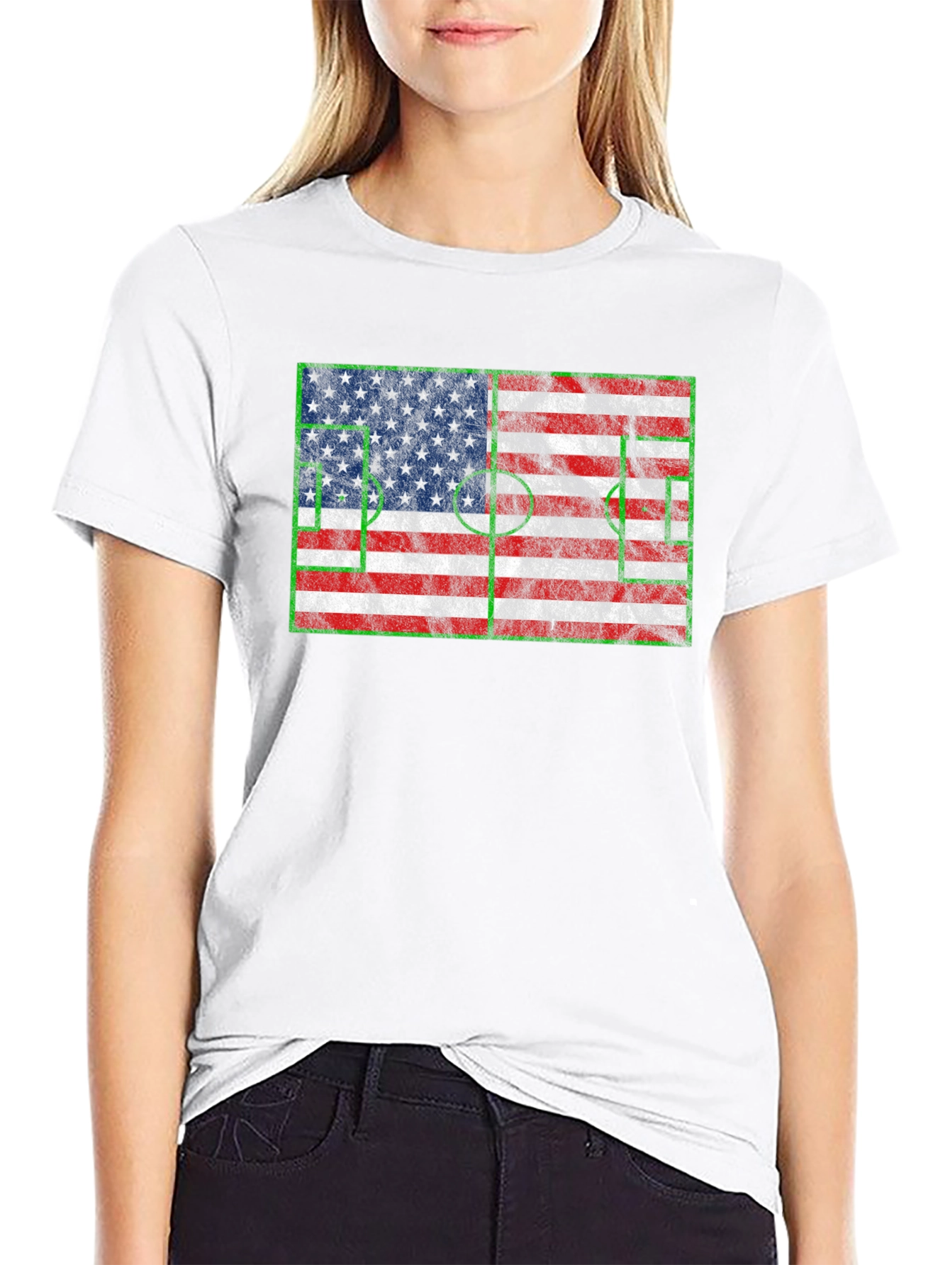 Black American Flag Soccer T-Shirt view 9