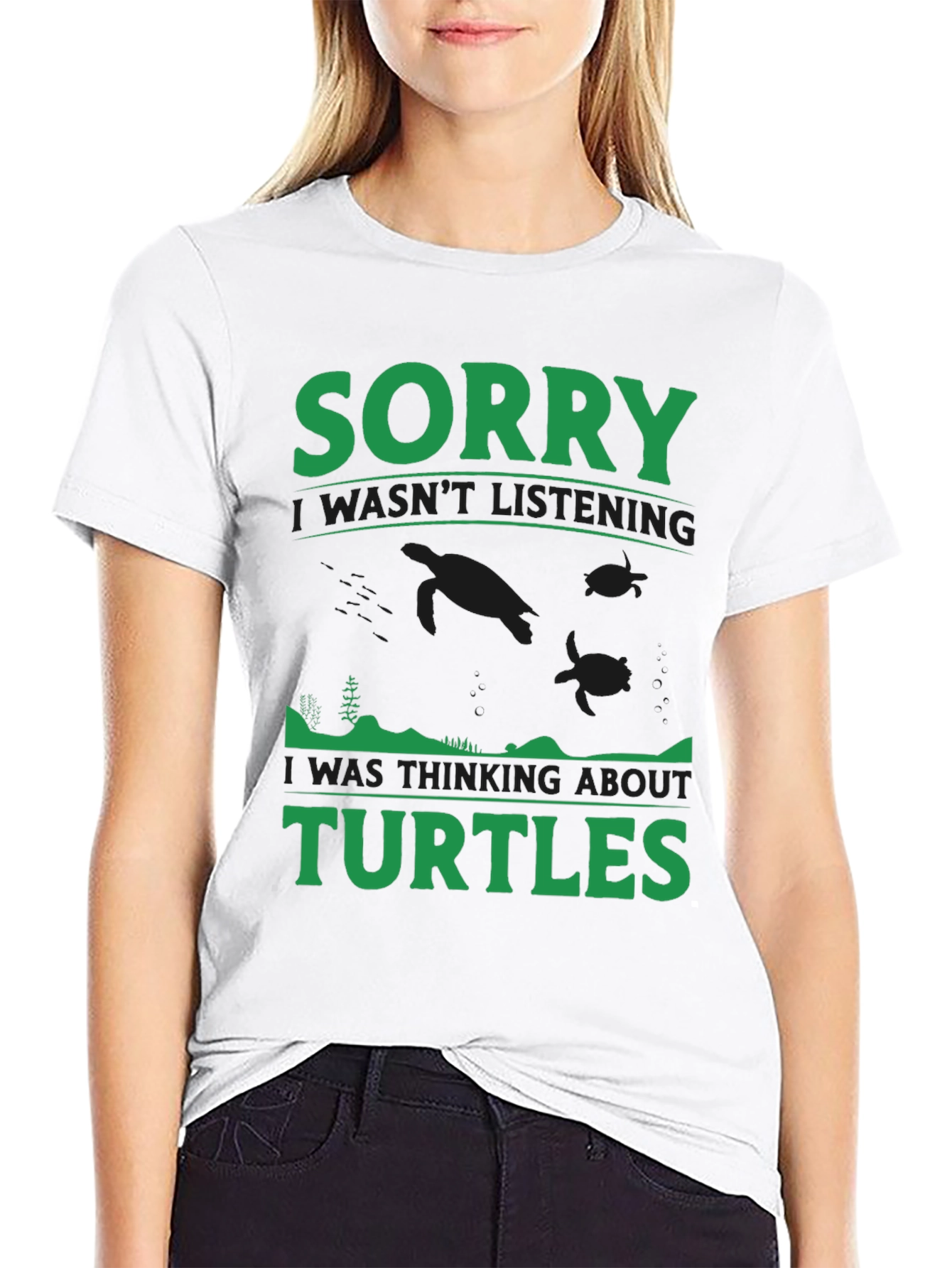 Black Sorry Turtles Black T-Shirt view 9