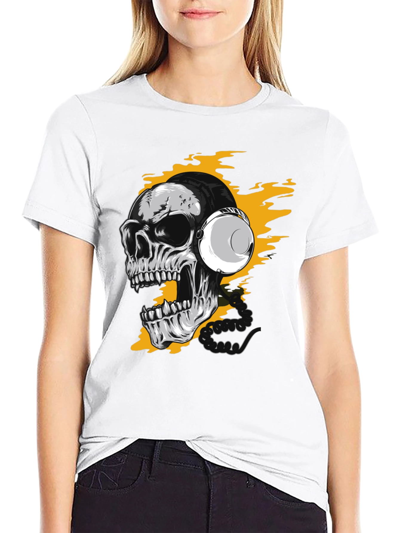 Black Skull Headphones Graphic Tee - Rocker Style view 9