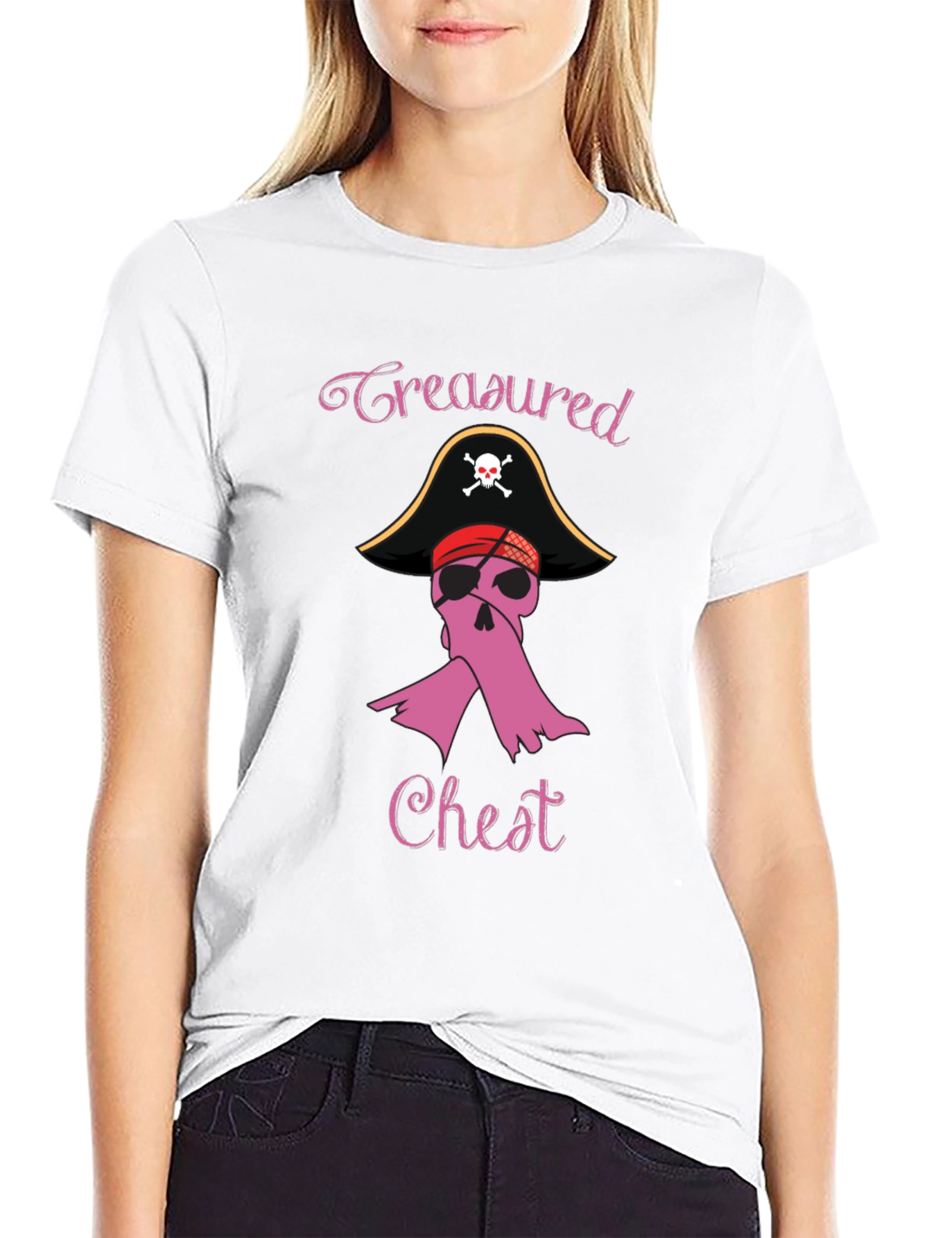 Black Treasured Chest Pirate Breast Cancer Awareness T-Shirt view 9