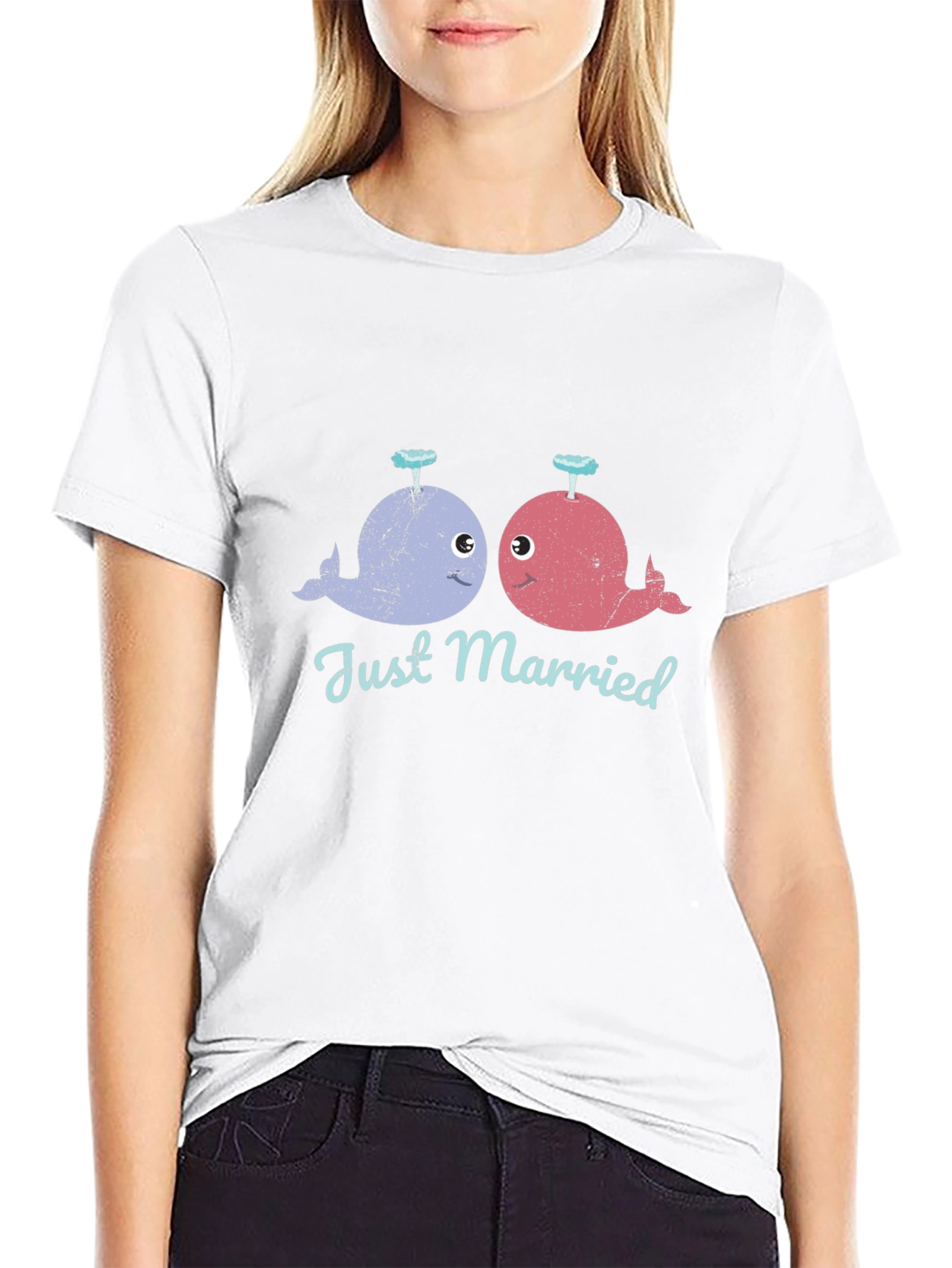 Black Just Married Whale T-Shirt - Cute Couple Tee view 9