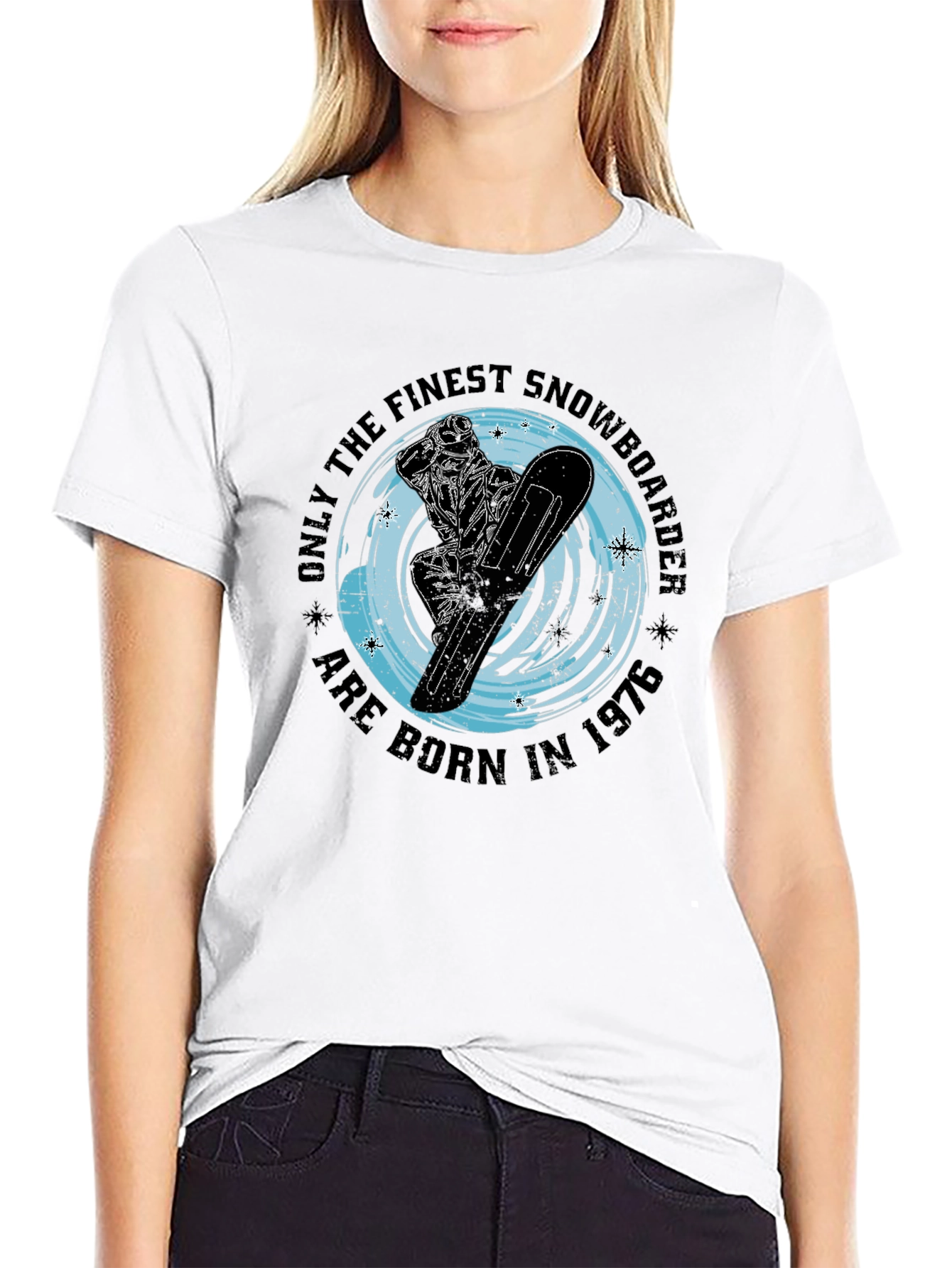 Black Finest Snowboarder Born in 1976 Black T-Shirt view 9
