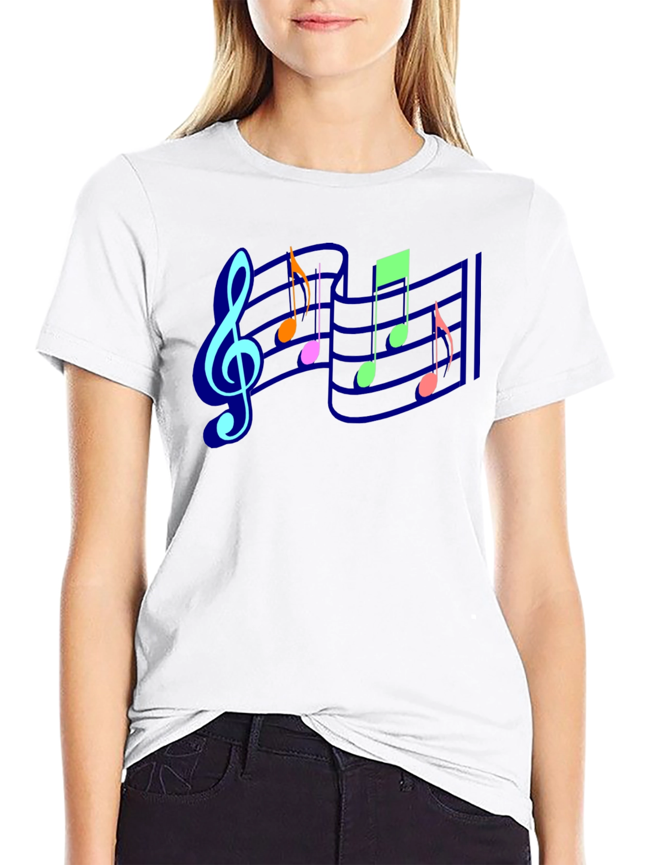 Black Musical Note Staff T-Shirt view 9