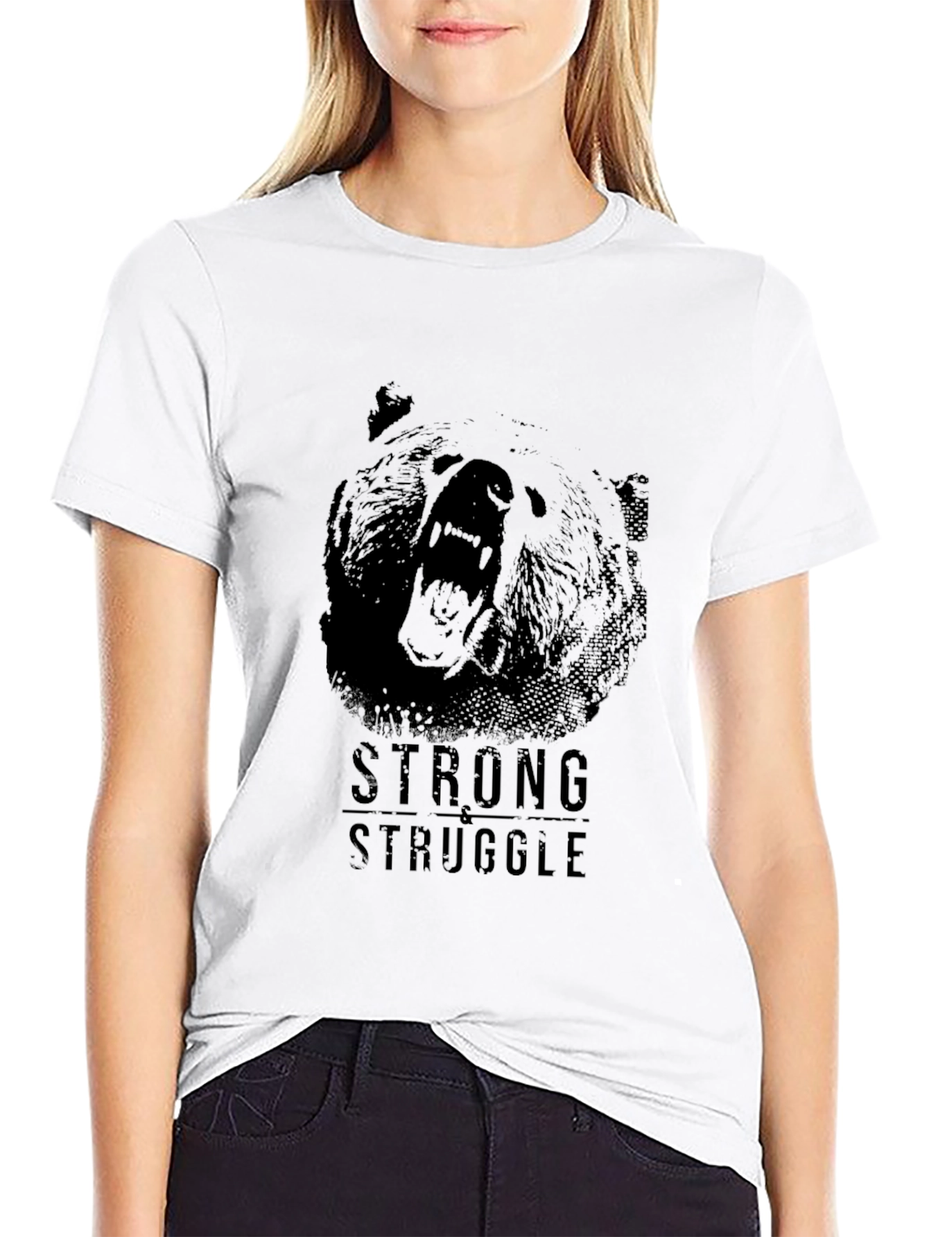 Black Strong Struggle Bear Graphic T-Shirt view 9