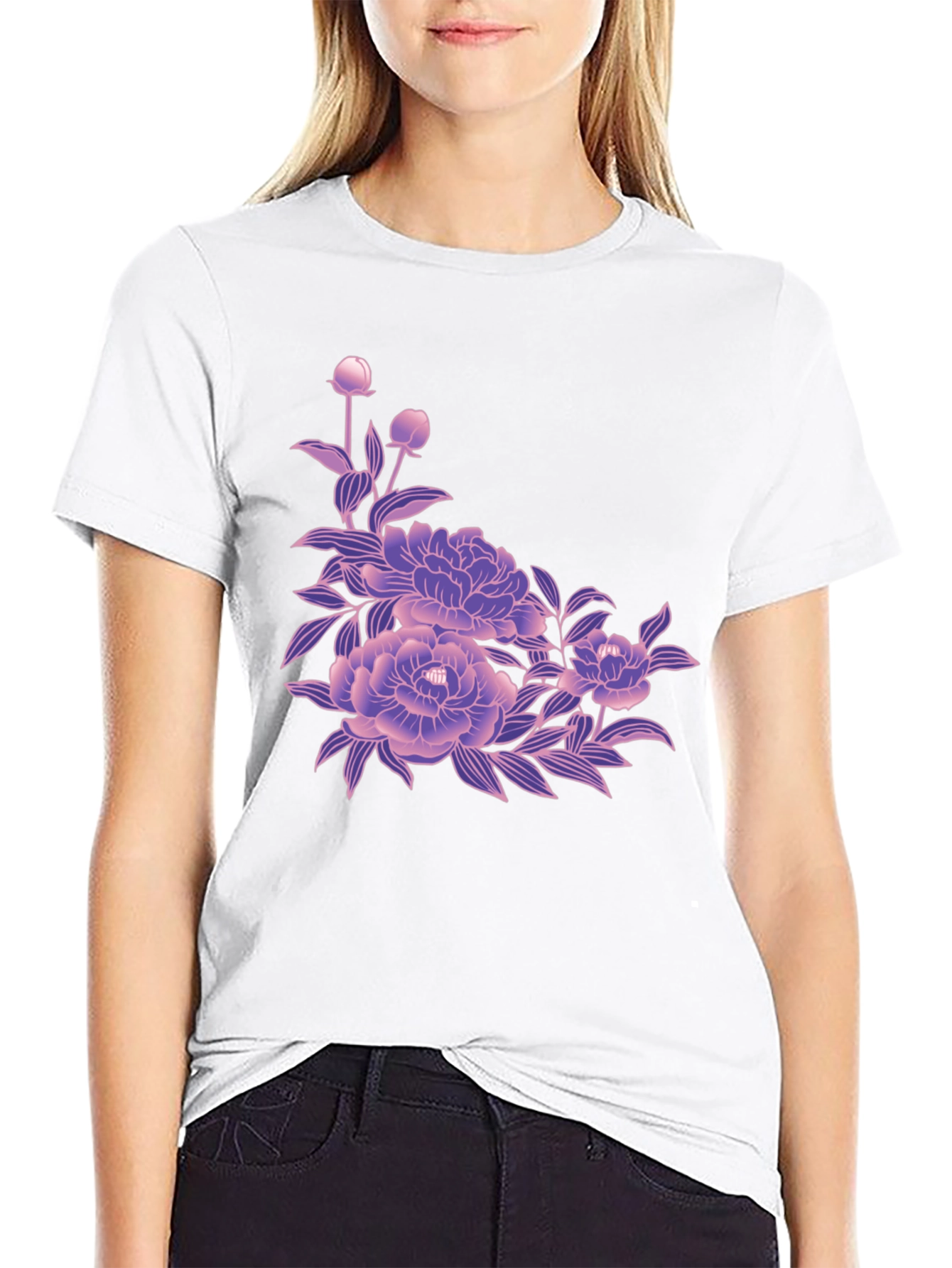 Black Black Tee with Floral Blossom Design view 9