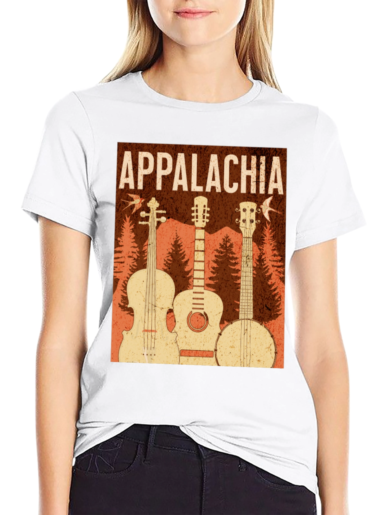 Black Appalachia Music T-Shirt: Vintage Guitar, Banjo & Fiddle view 9