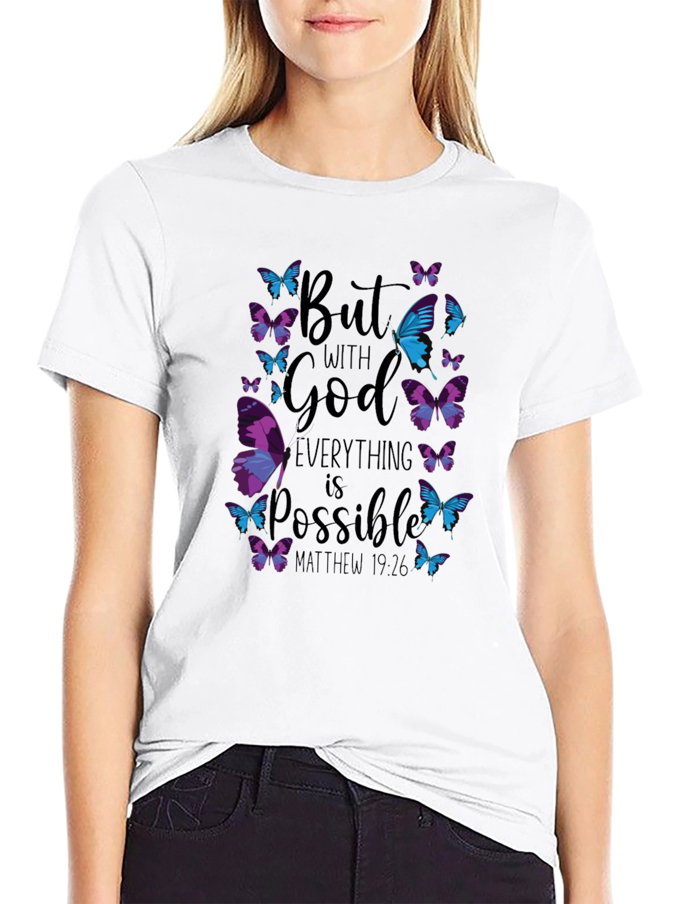Black Faith-Inspired Butterfly Graphic T-Shirt view 9