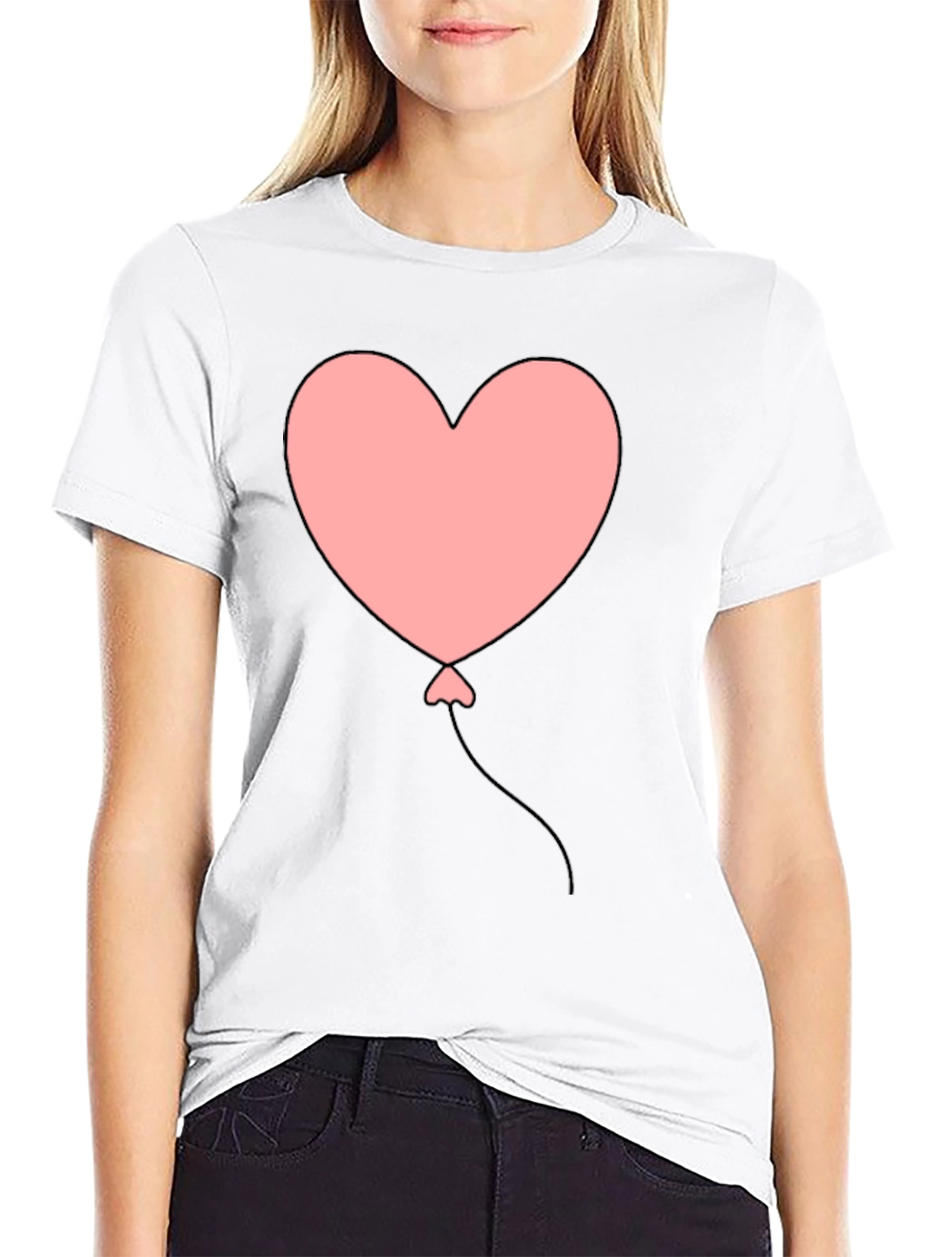 Black Heart Balloon Graphic Tee - Black Casual T-Shirt view 9