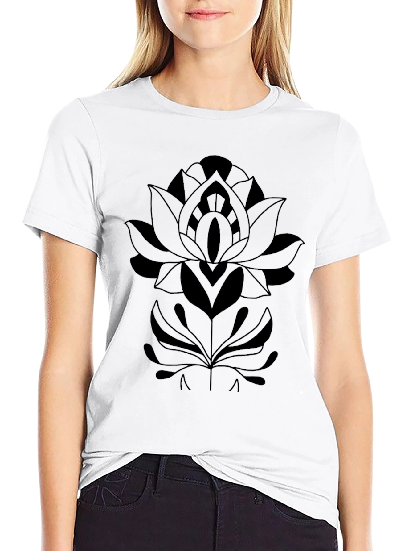 Black Black Floral Mandala Graphic T-Shirt view 9