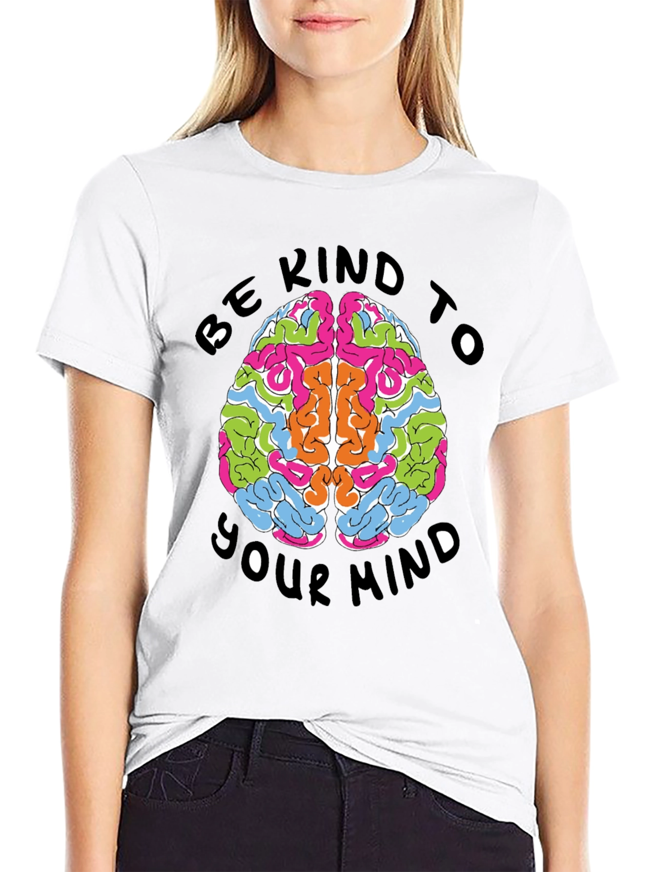 Black Be Kind To Your Mind Graphic Tee - Black Cotton T-Shirt view 9