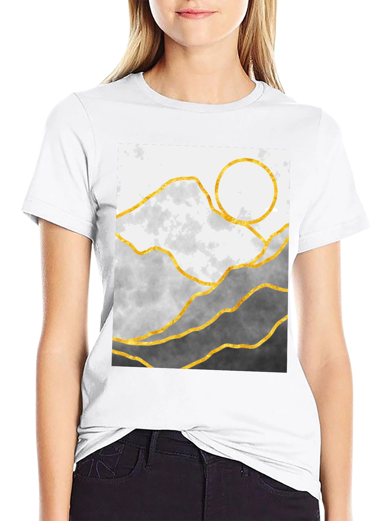 Black Mountainscape Graphic Tee - Stylish Geometric Design view 9