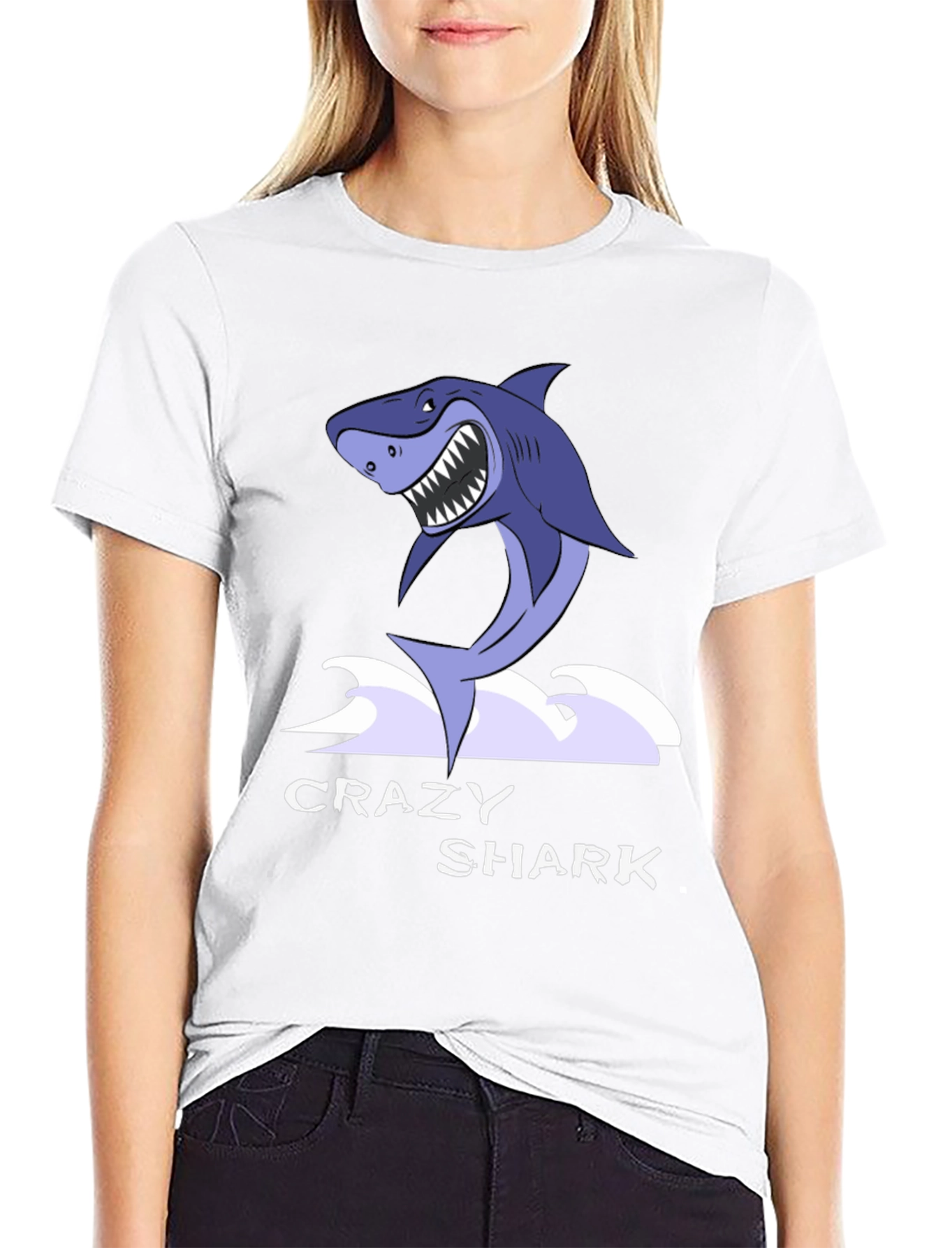 Black Crazy Shark Graphic Tee - Black Cotton T-Shirt view 9