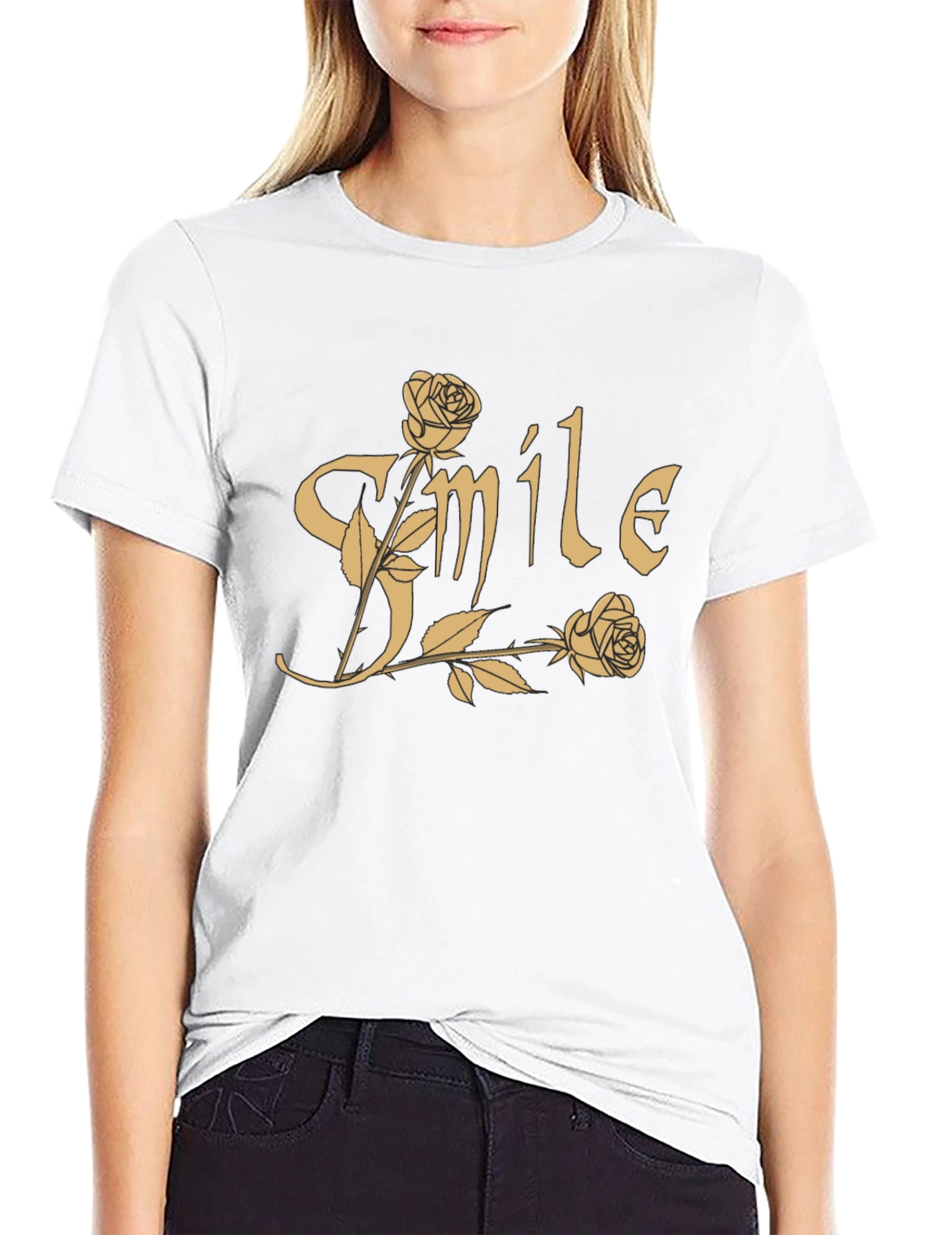 Black Smile Roses Graphic T-Shirt - Casual Cotton Tee view 9